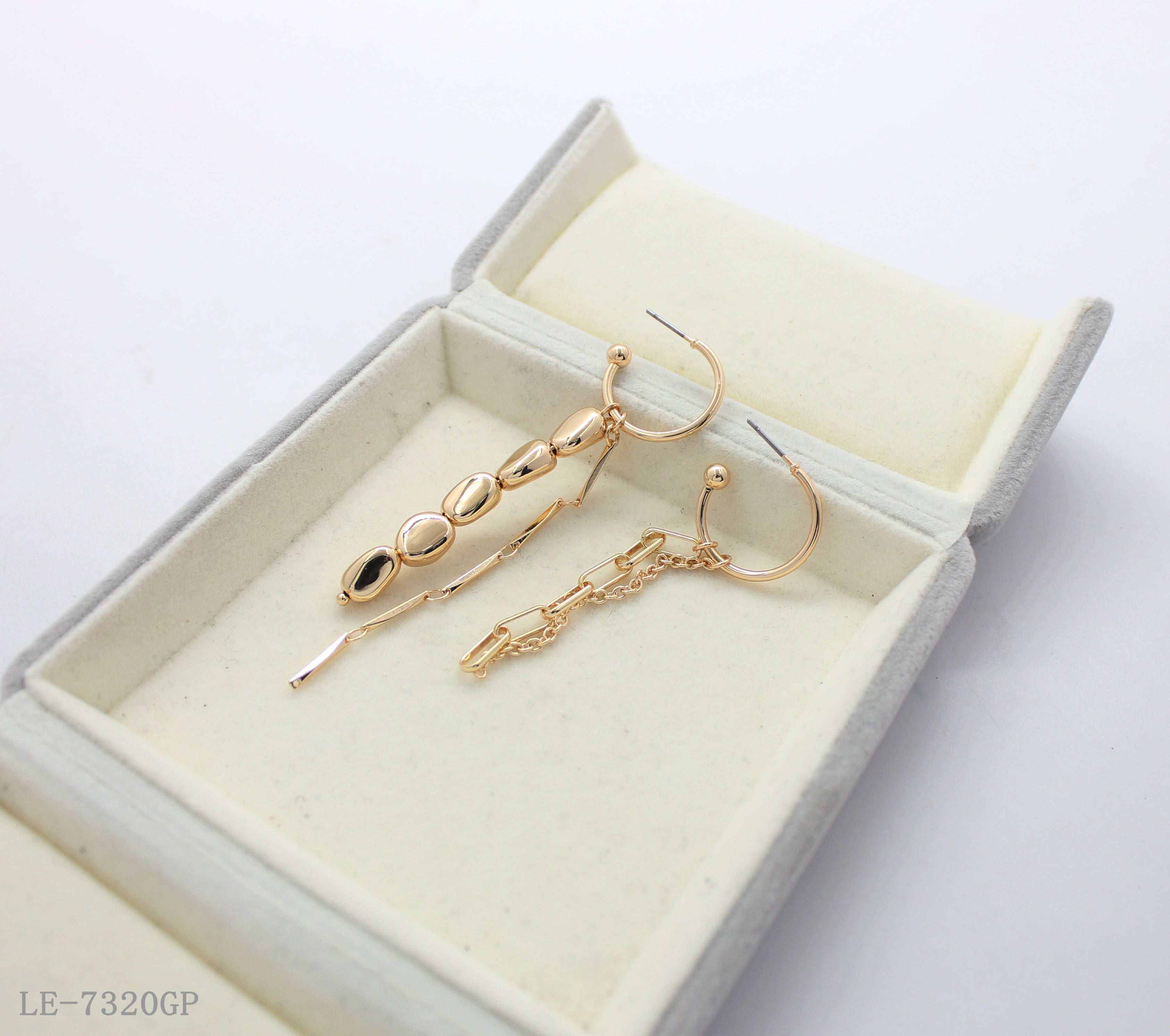 Asymmetric CCB & Chain Drop Gold Plated Hoop Earrings | Factory Direct Wholesale