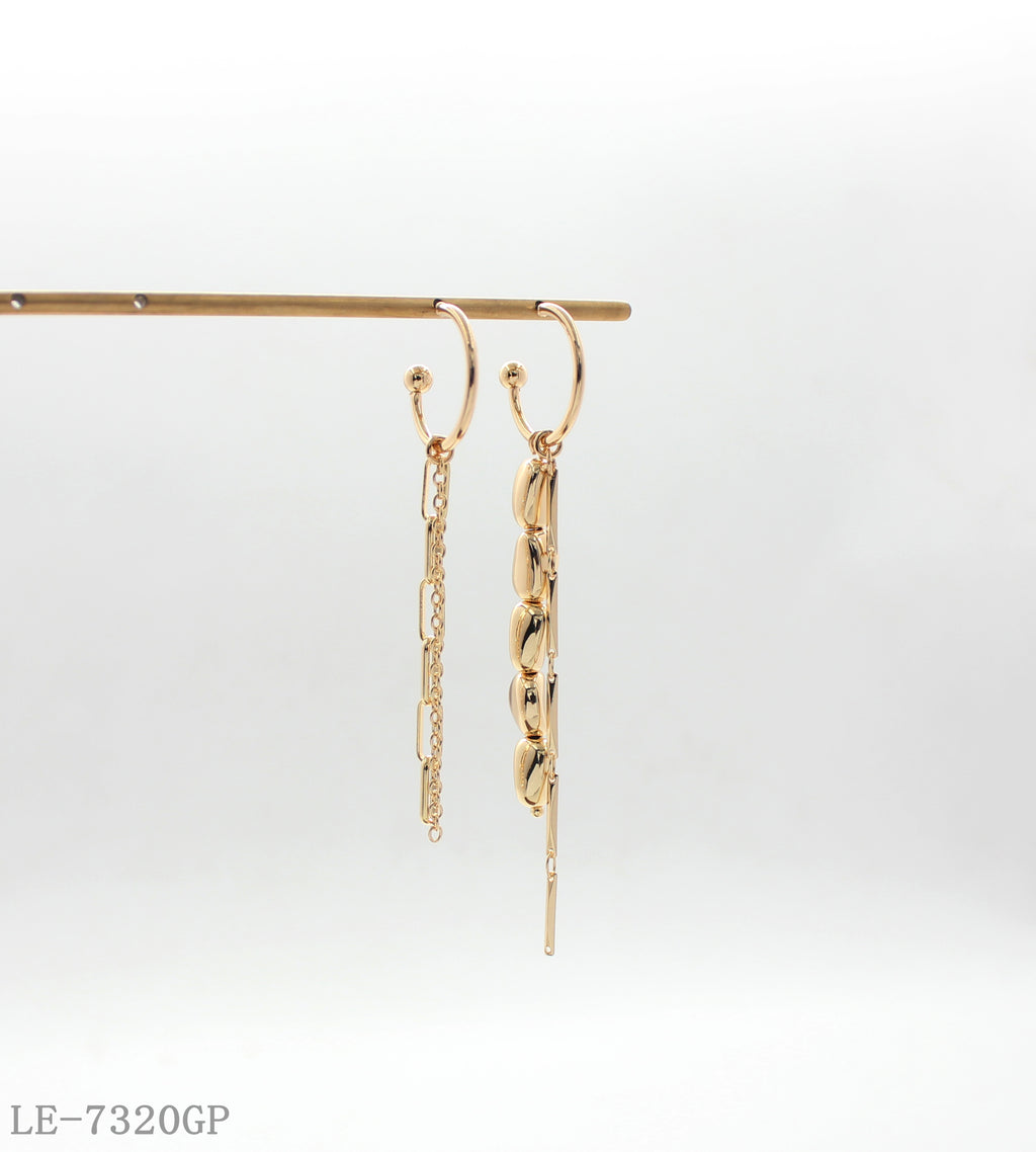 Asymmetric CCB & Chain Drop Gold Plated Hoop Earrings | Factory Direct Wholesale
