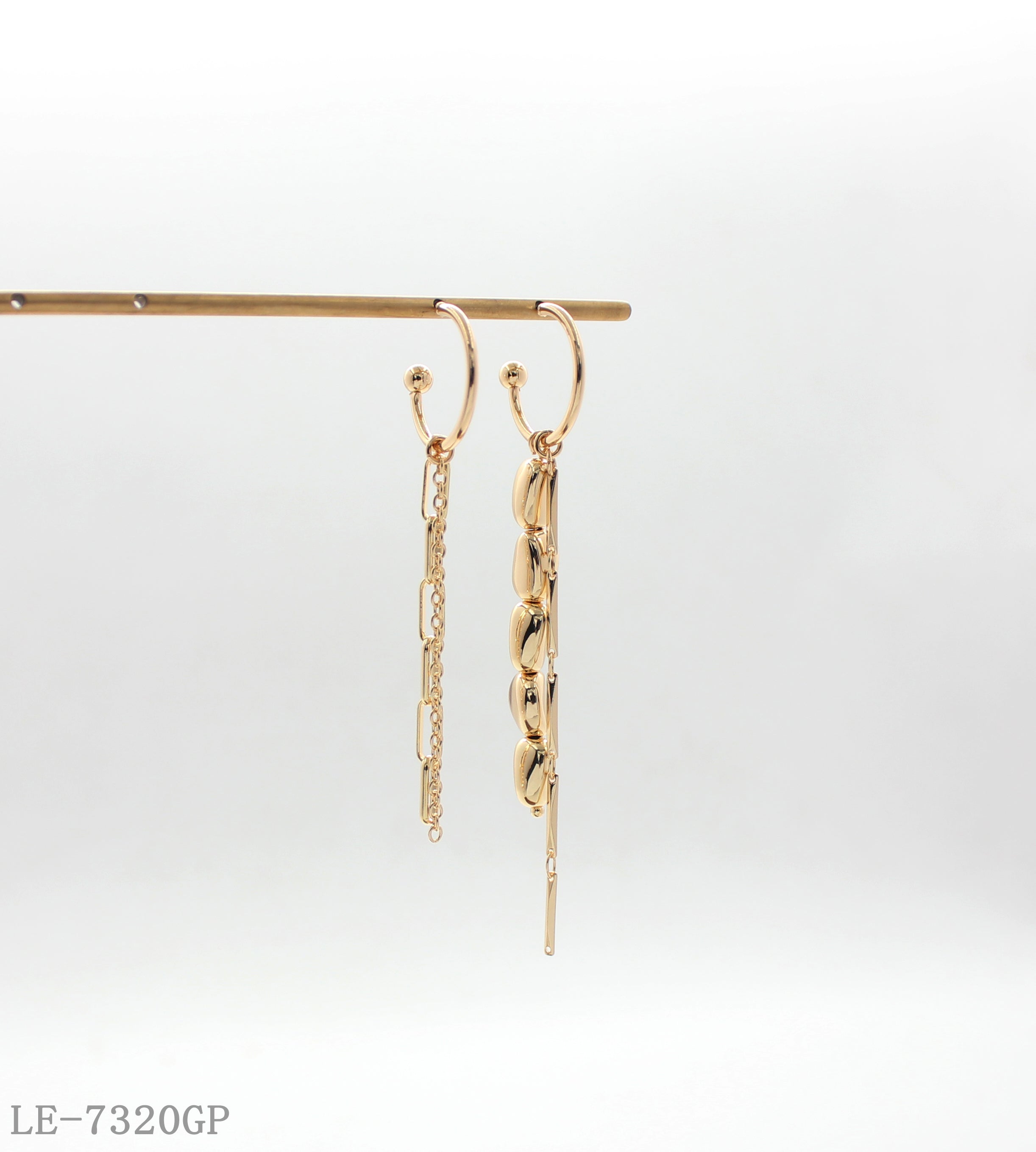 Asymmetric CCB & Chain Drop Gold Plated Hoop Earrings | Factory Direct Wholesale