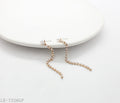 Faux Pearl & Crystal Wavy Chain Copper Gold Plated Linear Drop Earrings | Factory Direct Wholesale