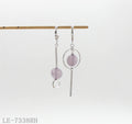 Mismatched Asymmetric Geometric Drop Click Hoop Earrings | Iron Copper Imitation Rhodium Plated with Translucent Lavender Marbled Acrylic Beads Women Jewelry Wholesale