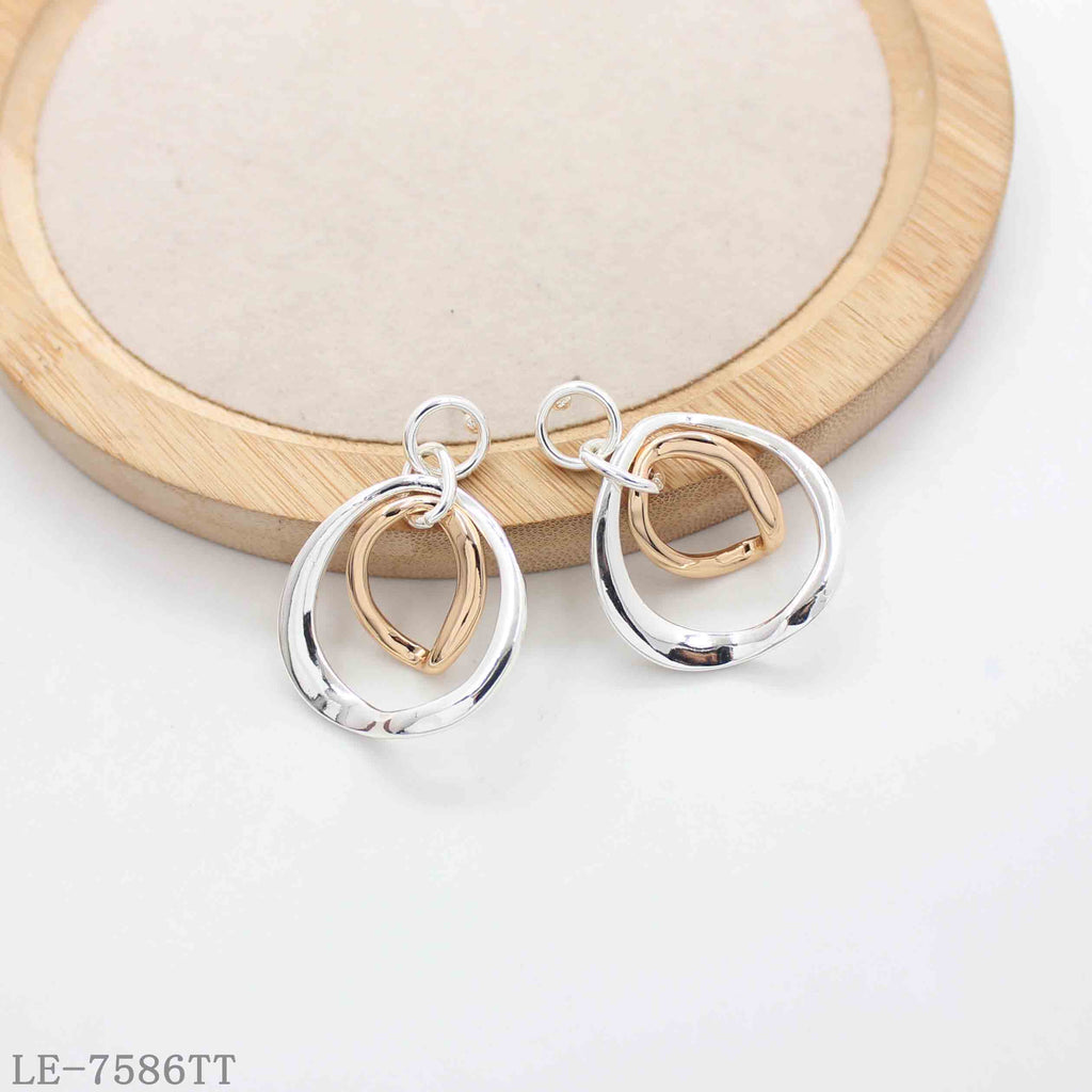 Two-Tone Gold & Silver Plated Interlocking Organic Hoop Drop Earrings | Factory Direct Wholesale