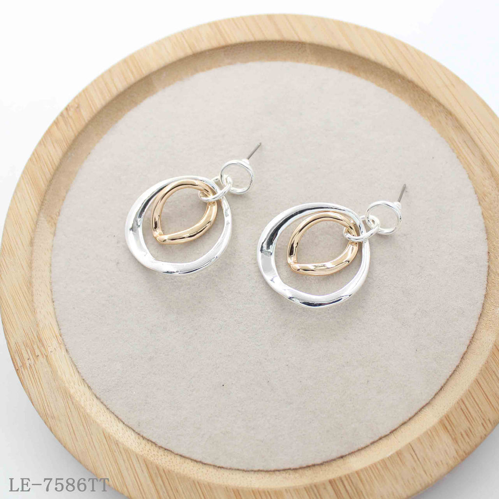 Two-Tone Gold & Silver Plated Interlocking Organic Hoop Drop Earrings | Factory Direct Wholesale