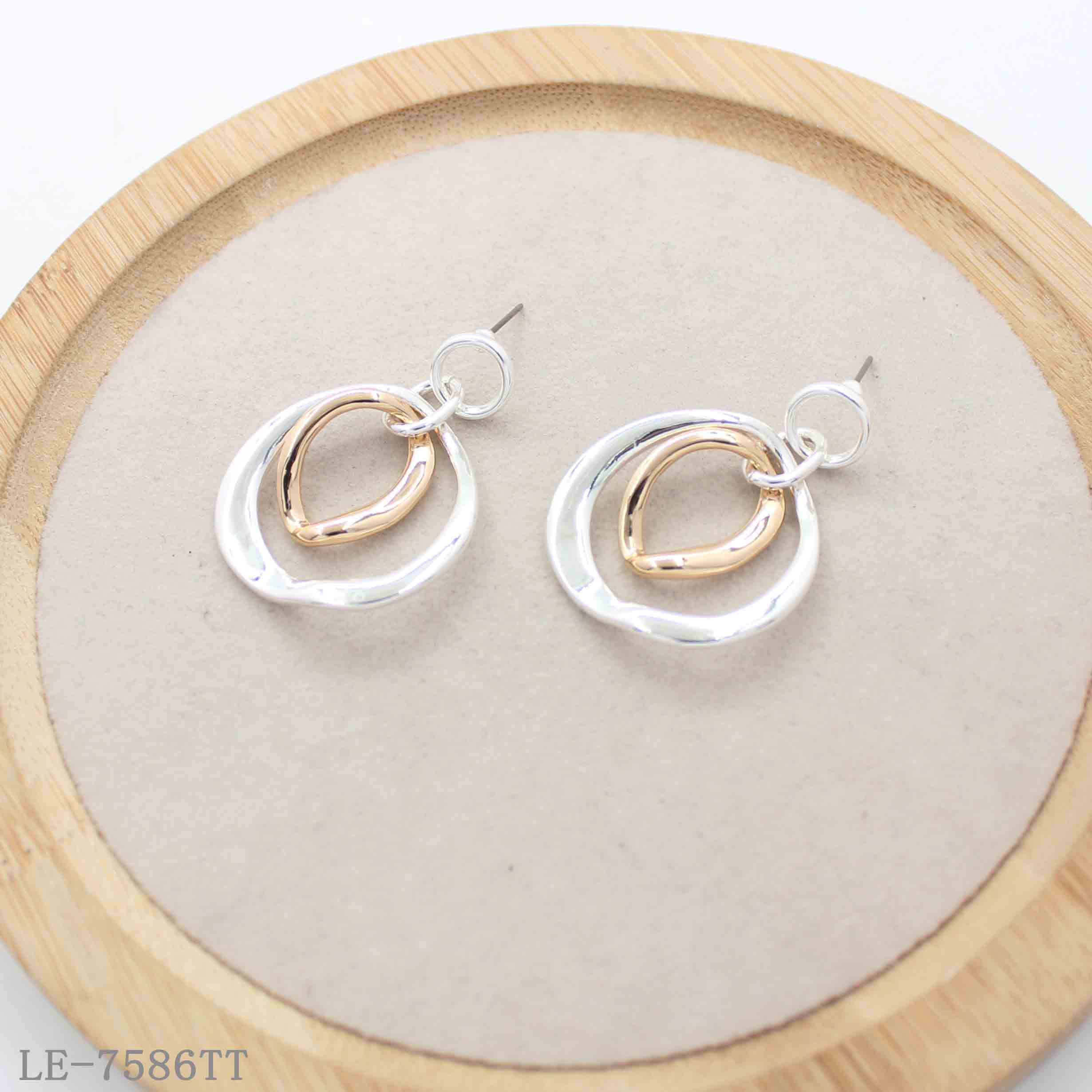 Two-Tone Gold & Silver Plated Interlocking Organic Hoop Drop Earrings | Factory Direct Wholesale