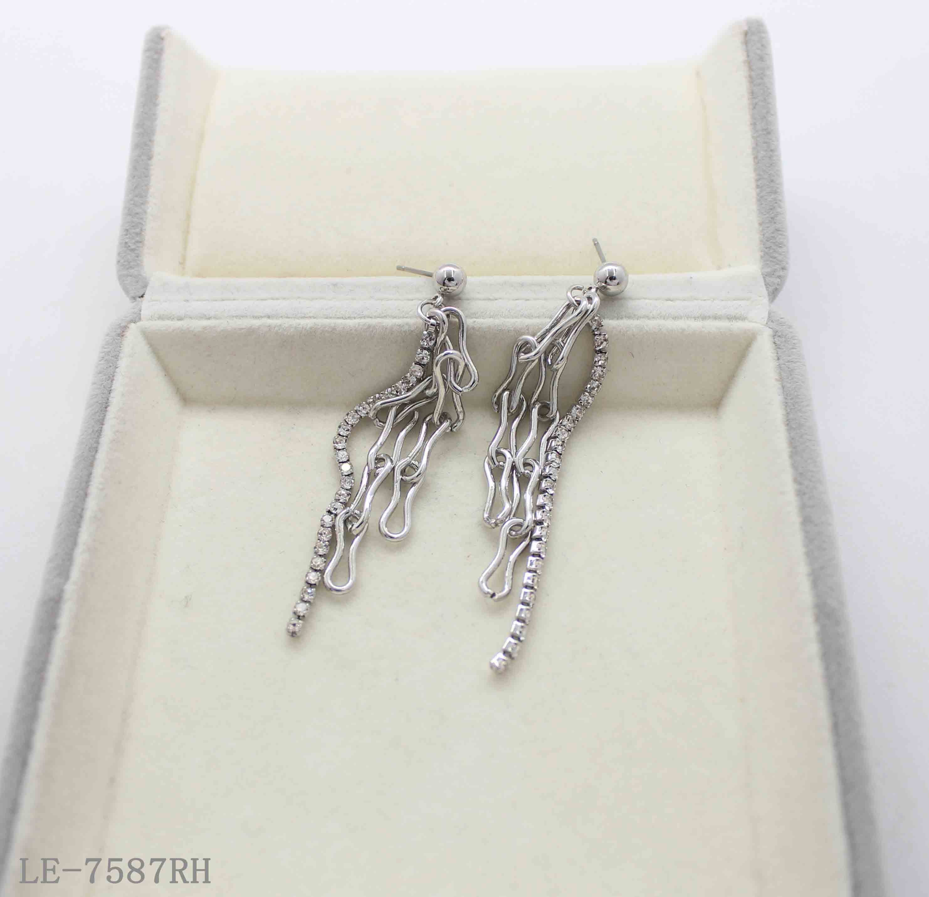Layered Mixed Chain & Crystal Tassel Copper Rhodium Plated Drop Earrings with Ball Studs | Factory Direct Wholesale（副本）
