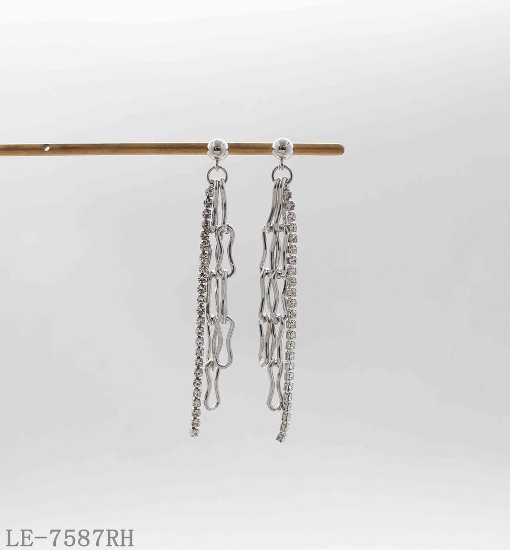 Layered Mixed Chain & Crystal Tassel Copper Rhodium Plated Drop Earrings with Ball Studs | Factory Direct Wholesale（副本）