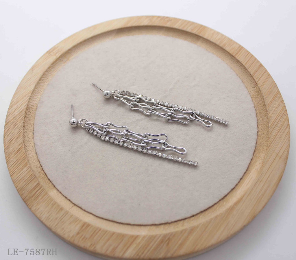Layered Mixed Chain & Crystal Tassel Copper Rhodium Plated Drop Earrings with Ball Studs | Factory Direct Wholesale（副本）