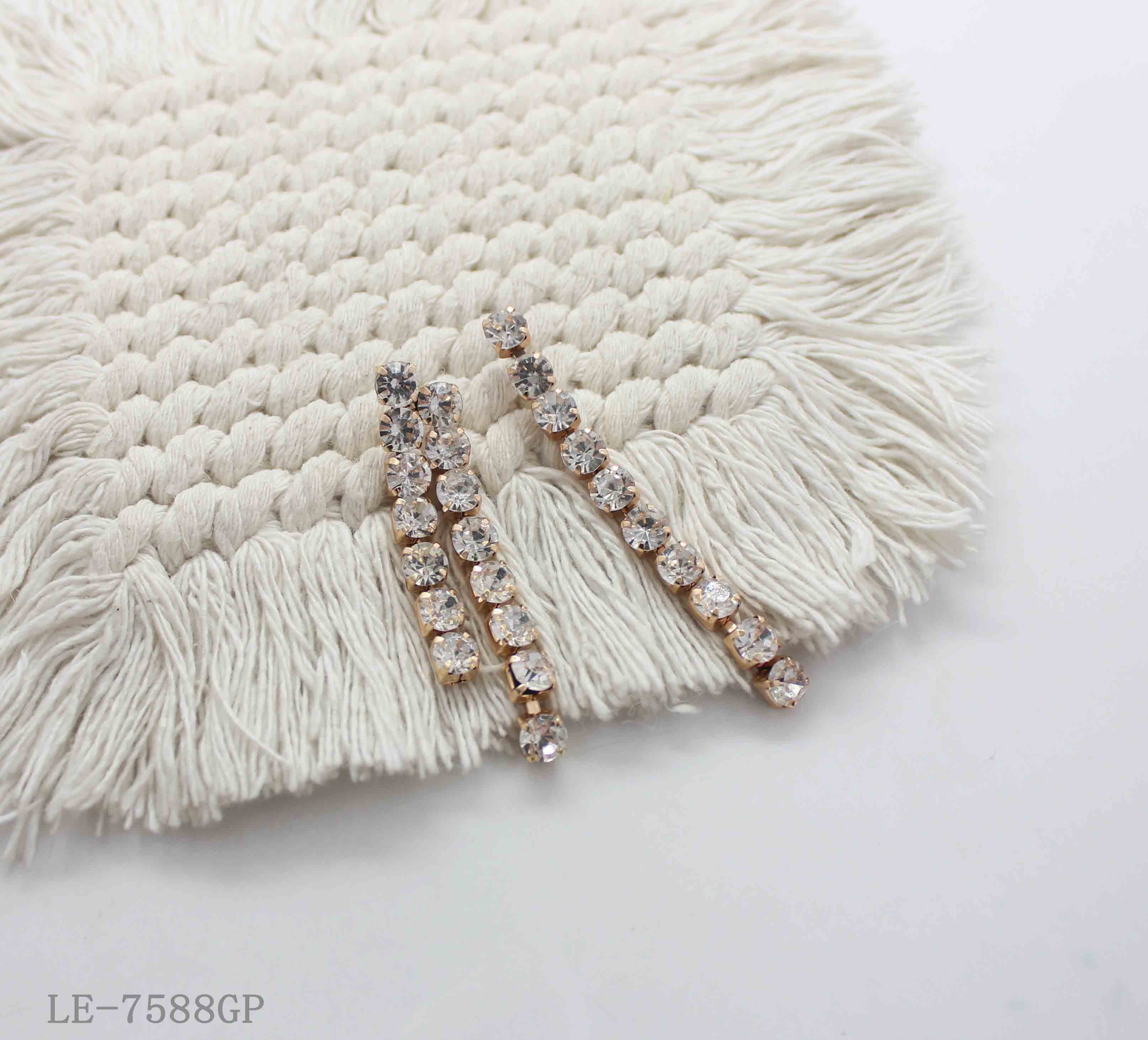 Long Linear Tennis Crystal Bar Copper Gold Plated Drop Earrings with Silver Posts | Factory Direct Wholesale