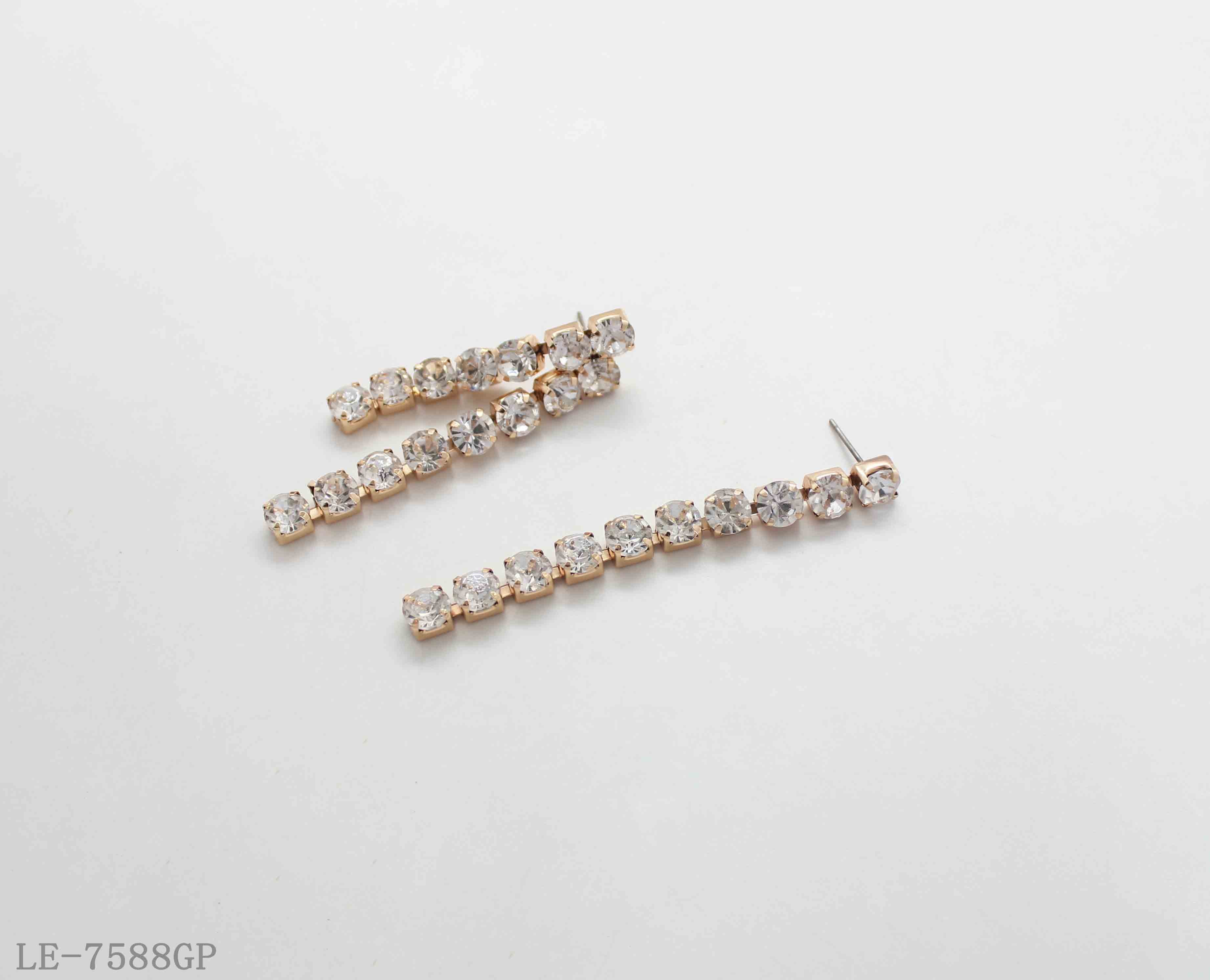 Long Linear Tennis Crystal Bar Copper Gold Plated Drop Earrings with Silver Posts | Factory Direct Wholesale