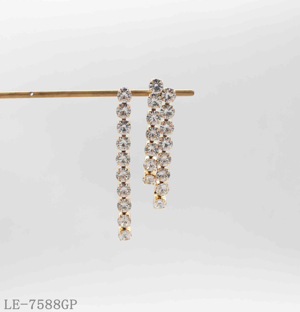 Long Linear Tennis Crystal Bar Copper Gold Plated Drop Earrings with Silver Posts | Factory Direct Wholesale