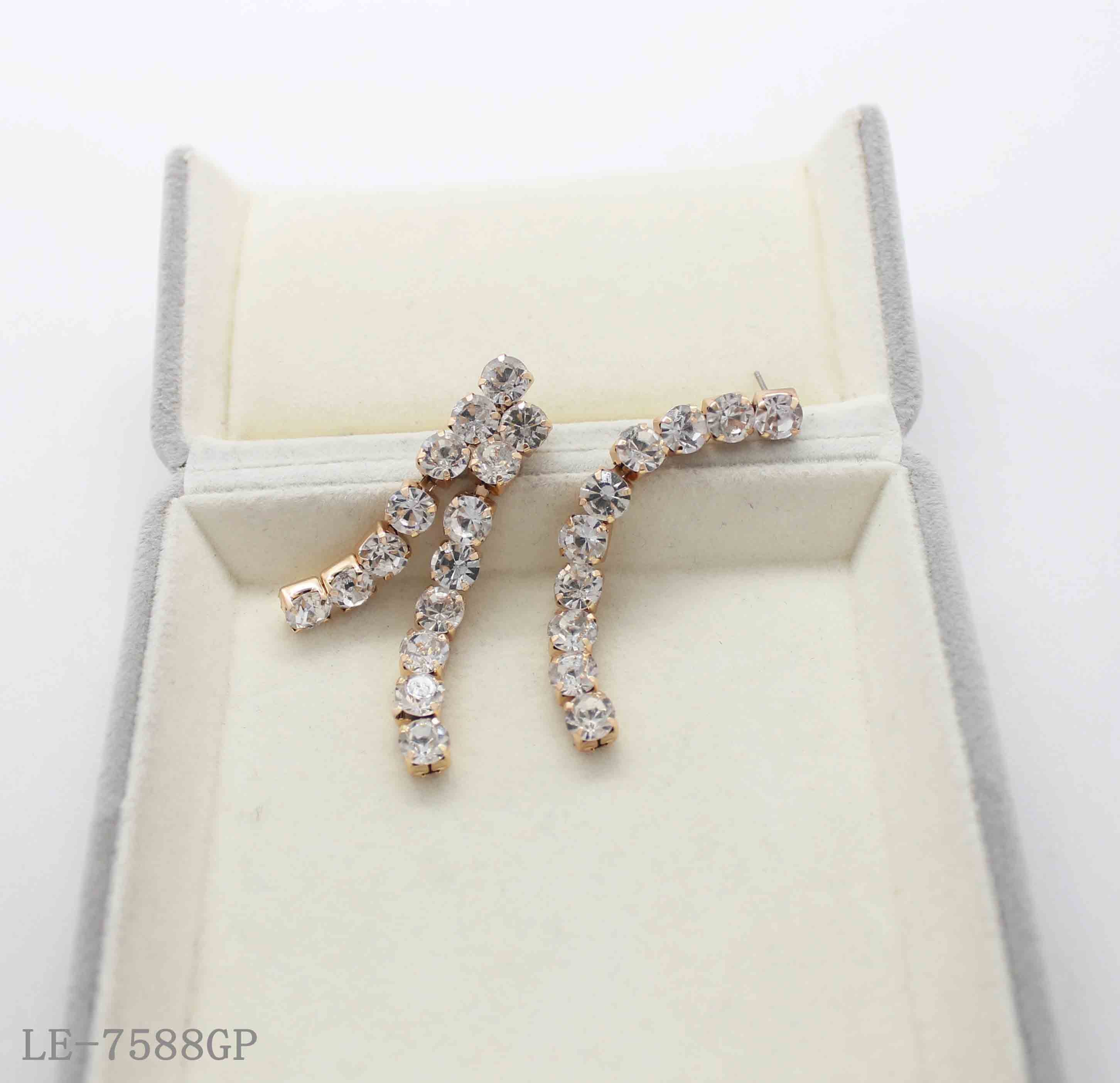 Long Linear Tennis Crystal Bar Copper Gold Plated Drop Earrings with Silver Posts | Factory Direct Wholesale