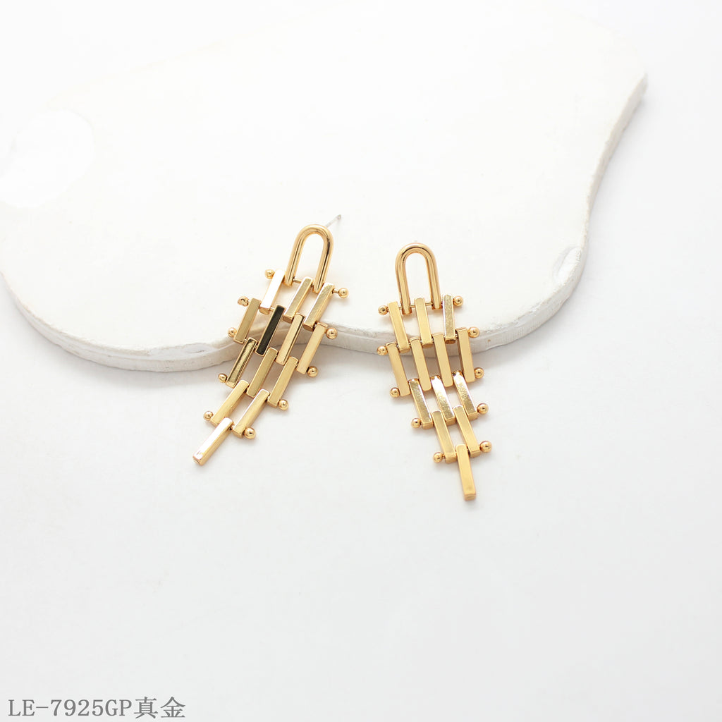 Copper 925 Silver Needle Tiered Geometric Drop Earrings with 1–2 mils Real Gold Plating for Women | OEM ODM Wholesale Fashion Jewelry Manufacturer