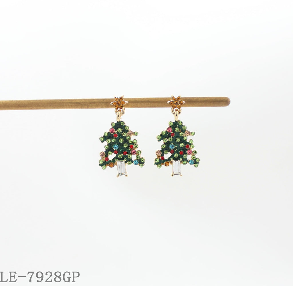 Gemstone Epoxy Zinc Alloy Steel Needle Christmas Tree Earrings with Imitation Gold Plating for Women | OEM ODM Wholesale Fashion Jewelry Manufacturer
