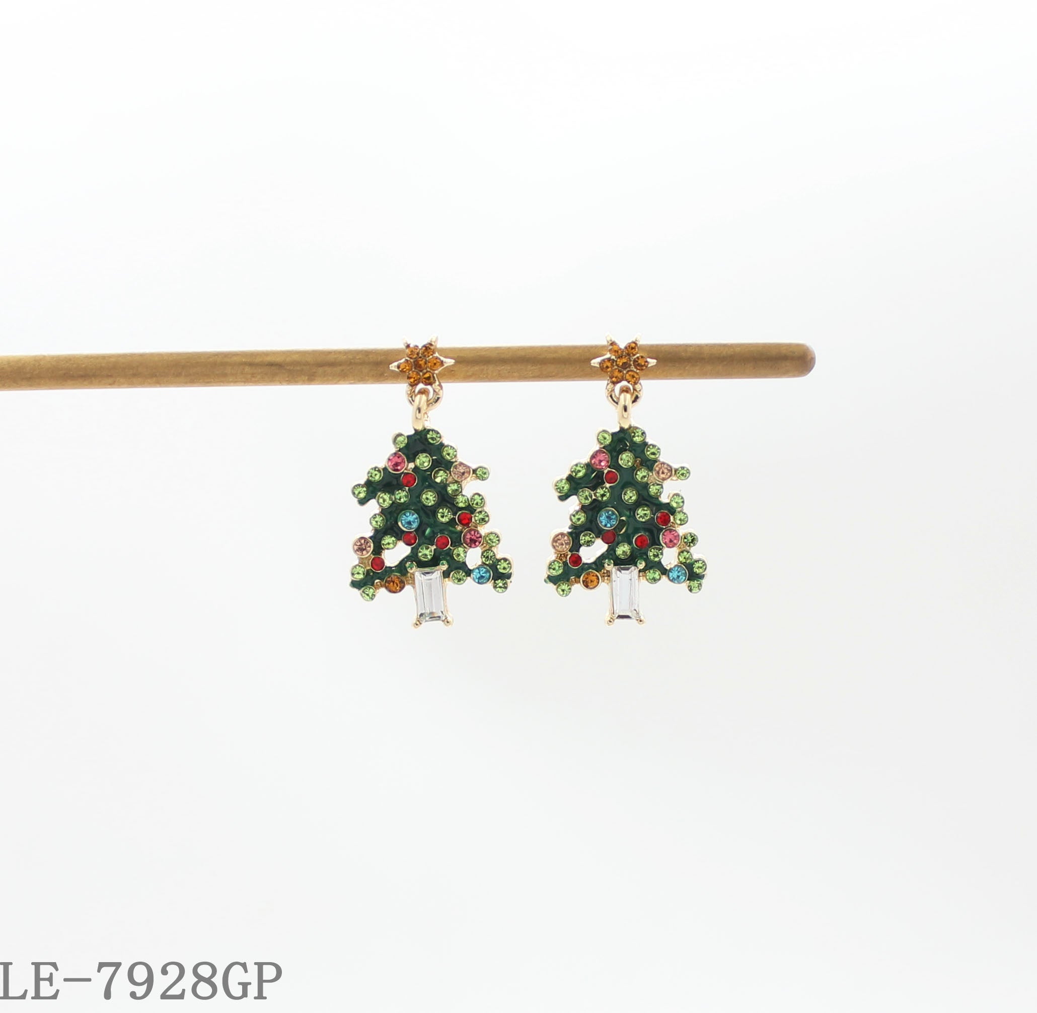 Gemstone Epoxy Zinc Alloy Steel Needle Christmas Tree Earrings with Imitation Gold Plating for Women | OEM ODM Wholesale Fashion Jewelry Manufacturer