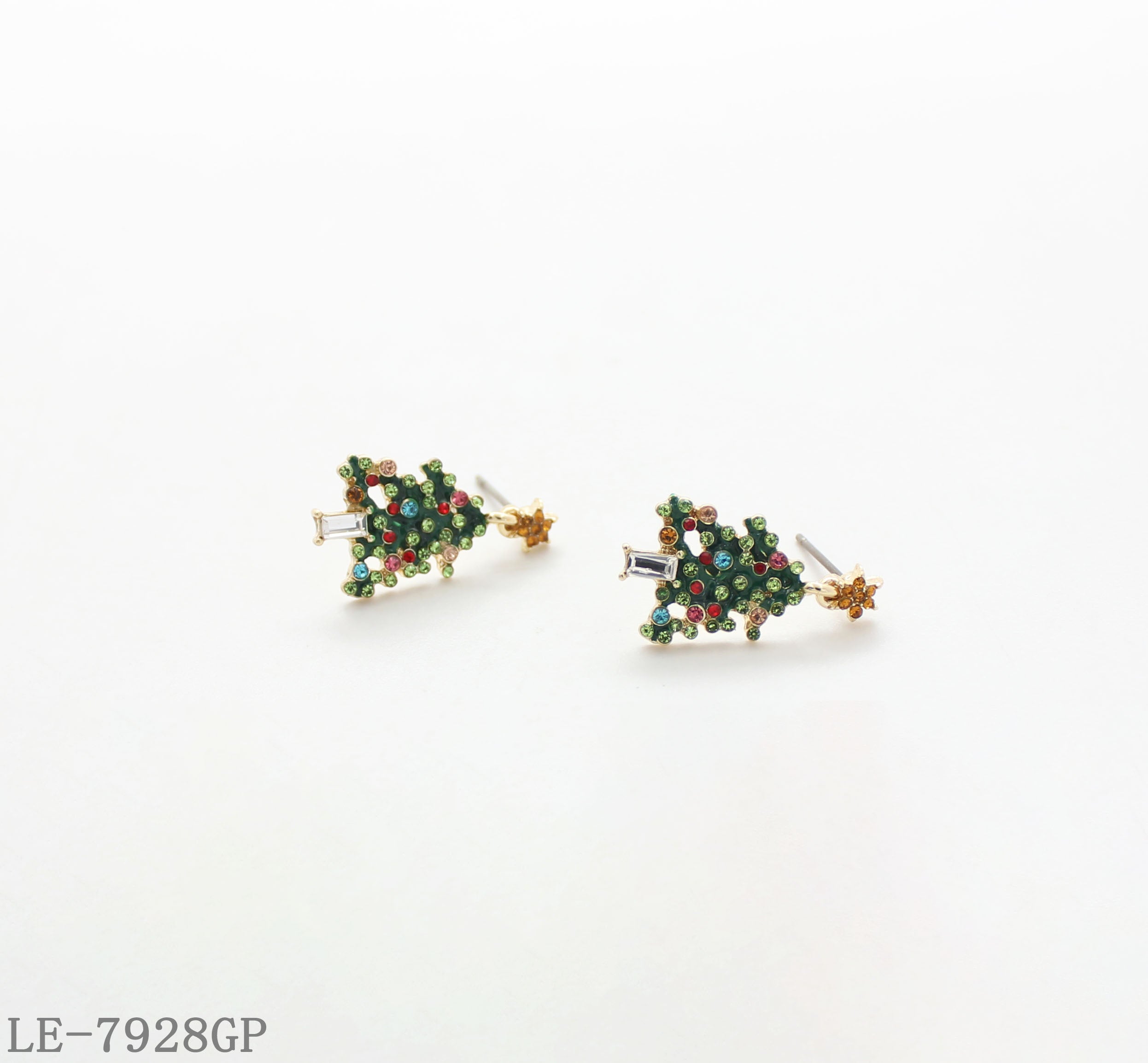 Gemstone Epoxy Zinc Alloy Steel Needle Christmas Tree Earrings with Imitation Gold Plating for Women | OEM ODM Wholesale Fashion Jewelry Manufacturer