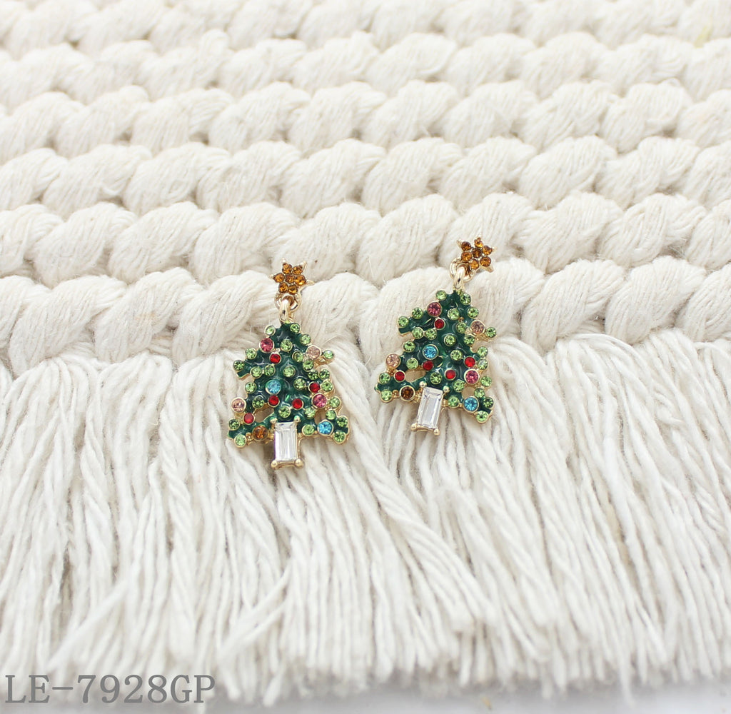 Gemstone Epoxy Zinc Alloy Steel Needle Christmas Tree Earrings with Imitation Gold Plating for Women | OEM ODM Wholesale Fashion Jewelry Manufacturer