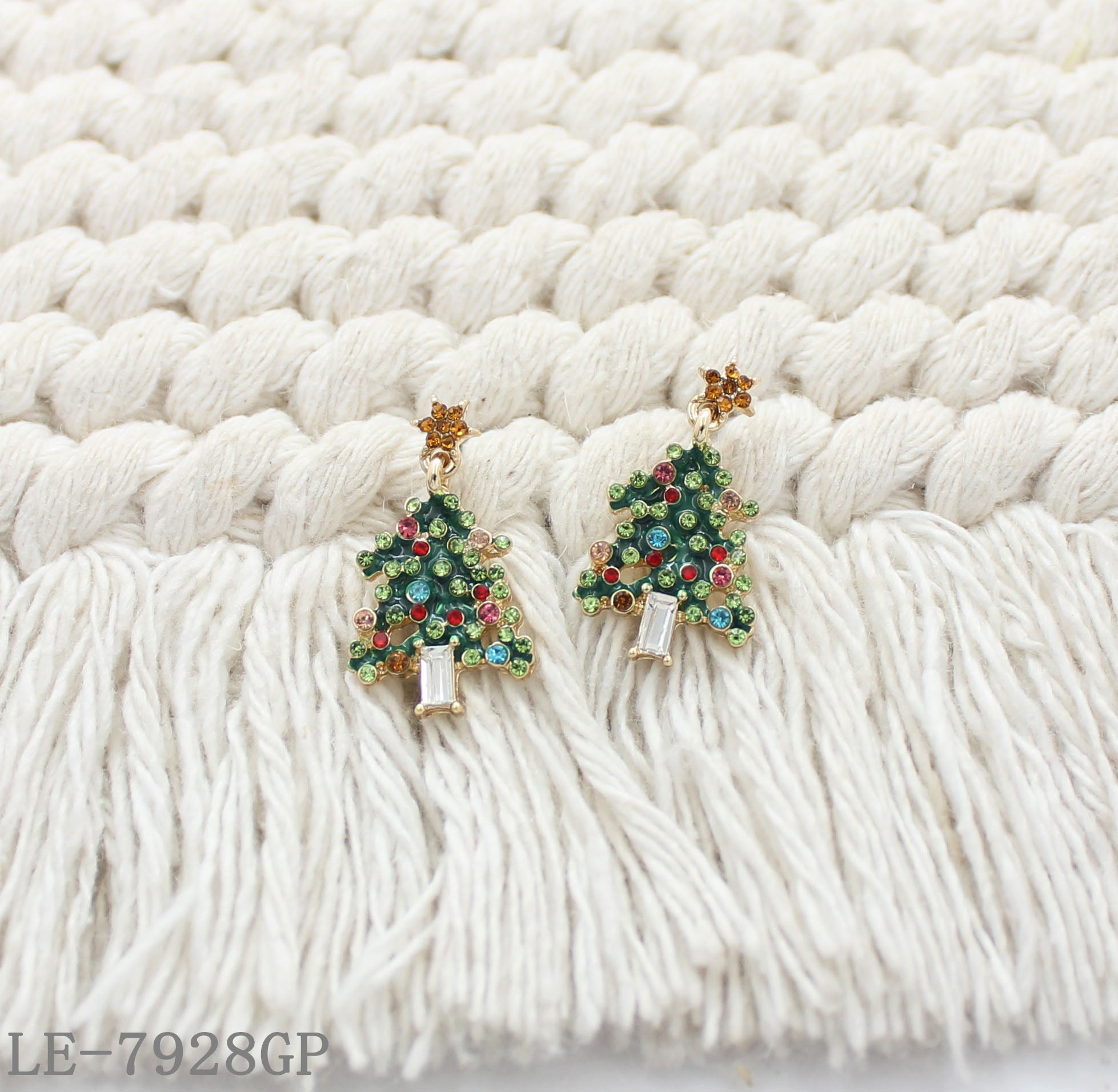 Gemstone Epoxy Zinc Alloy Steel Needle Christmas Tree Earrings with Imitation Gold Plating for Women | OEM ODM Wholesale Fashion Jewelry Manufacturer