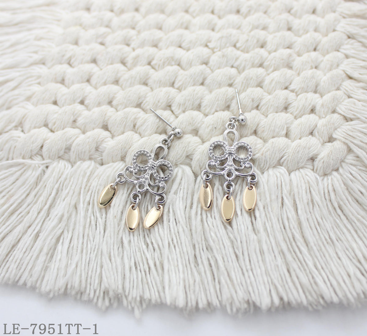 White & Gold Two-Tone Earrings