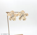 Hammer Wrinkled Five Petal Flower Statement Stud Earrings | Iron Copper Mixed Base Glass Rhinestone Standard Gold Plated Women Floral Stacking Ear Studs Factory Wholesale