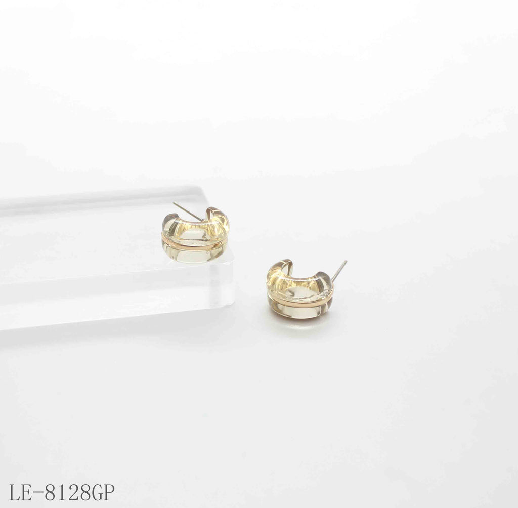 Striped Transparent Resin Inlaid C Huggie Earrings | Zinc Alloy Gold Plated Click Closure Women Minimal Small Stacking Daily Earrings Factory Wholesale
