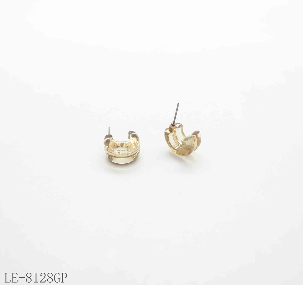Striped Transparent Resin Inlaid C Huggie Earrings | Zinc Alloy Gold Plated Click Closure Women Minimal Small Stacking Daily Earrings Factory Wholesale