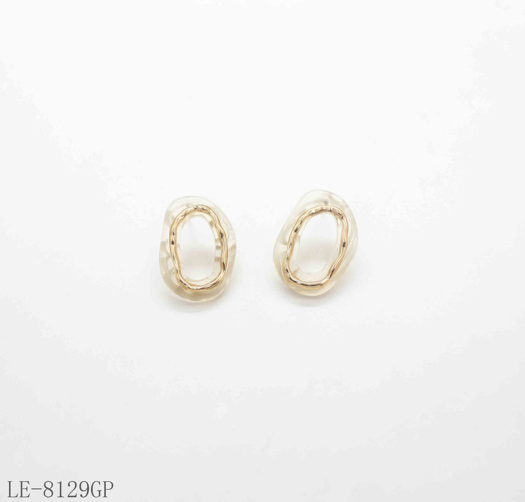 Organic Oval Double Layer Resin Hollow Stud Earrings | Zinc Alloy Standard Gold Plated Women Lightweight Minimal Daily Stacking Ear Studs Factory Wholesale
