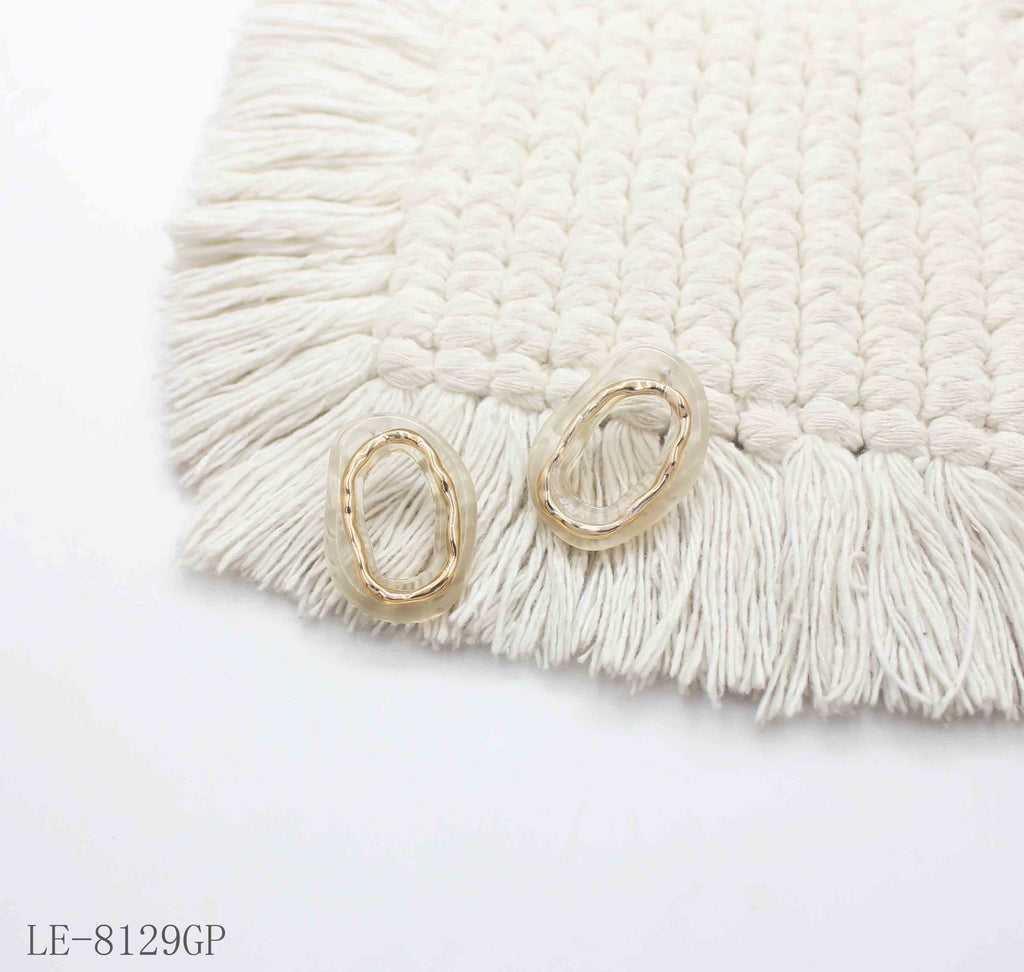 Organic Oval Double Layer Resin Hollow Stud Earrings | Zinc Alloy Standard Gold Plated Women Lightweight Minimal Daily Stacking Ear Studs Factory Wholesale