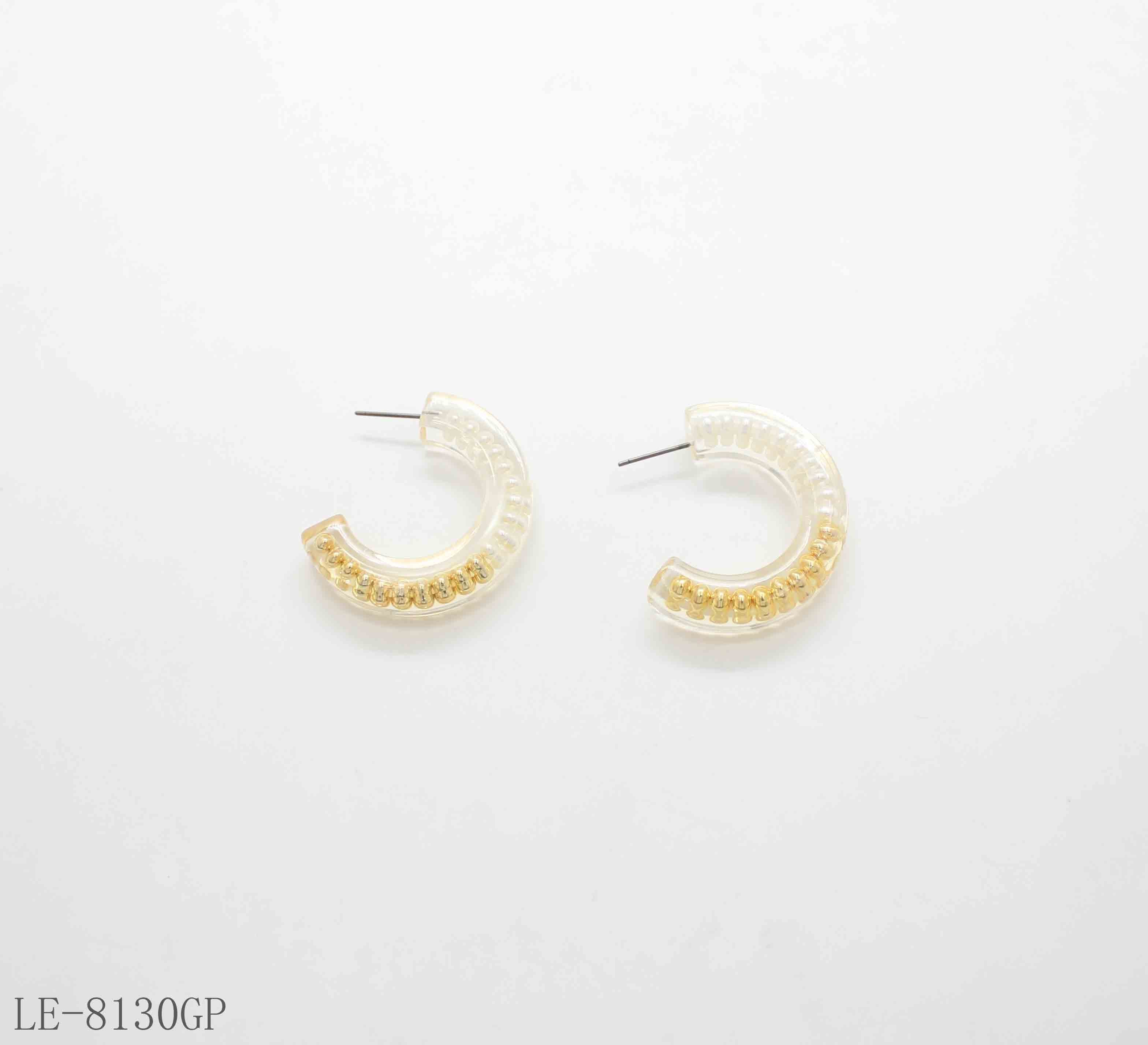 Bead Chain Filled Transparent Resin Open C Hoop Earrings | Copper Post Dual Gold Silver Plated Women Lightweight Minimal Daily Stacking Ear Studs Factory Wholesale