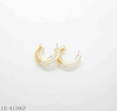 Bead Chain Filled Transparent Resin Open C Hoop Earrings | Copper Post Dual Gold Silver Plated Women Lightweight Minimal Daily Stacking Ear Studs Factory Wholesale