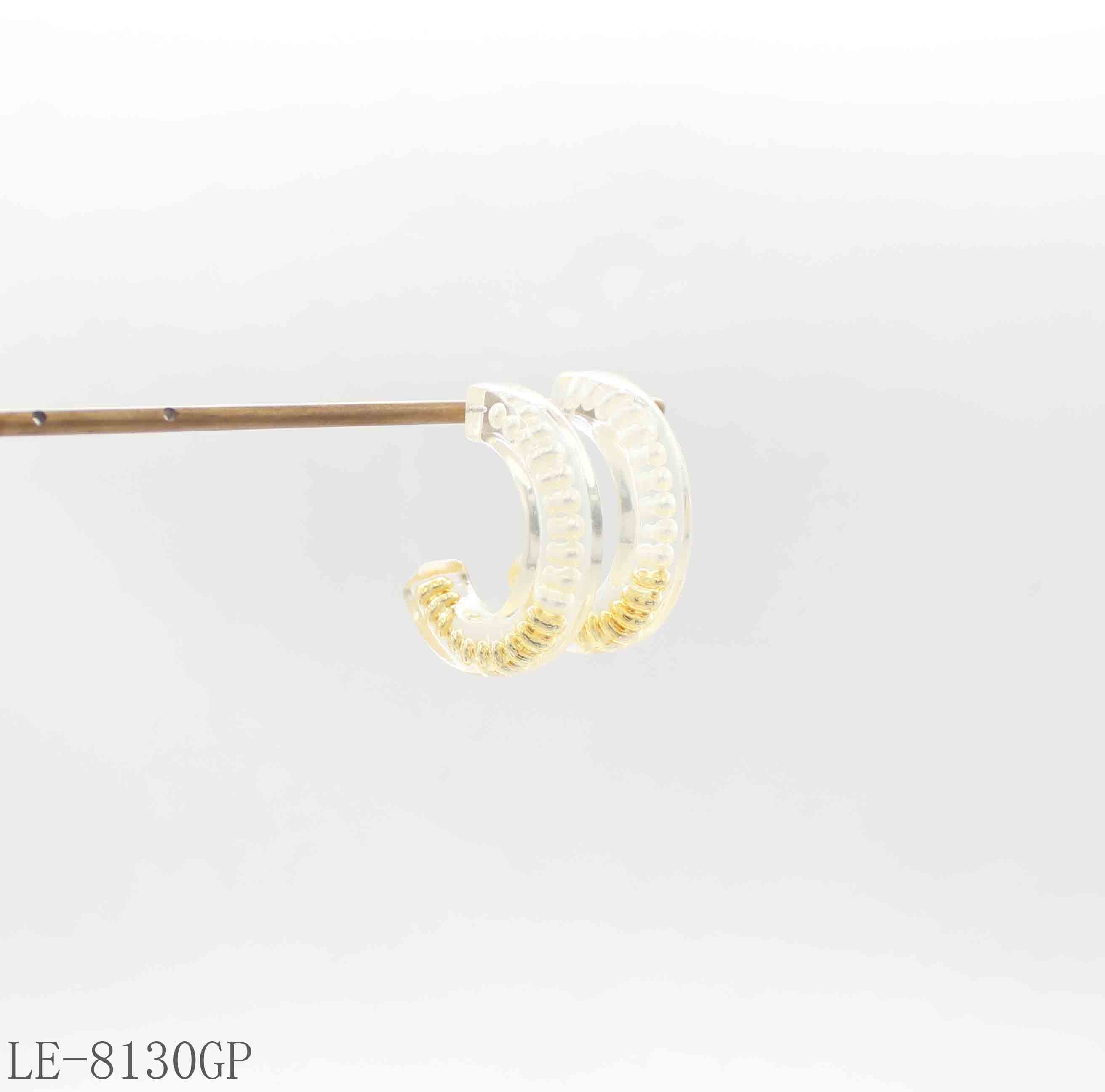 Bead Chain Filled Transparent Resin Open C Hoop Earrings | Copper Post Dual Gold Silver Plated Women Lightweight Minimal Daily Stacking Ear Studs Factory Wholesale