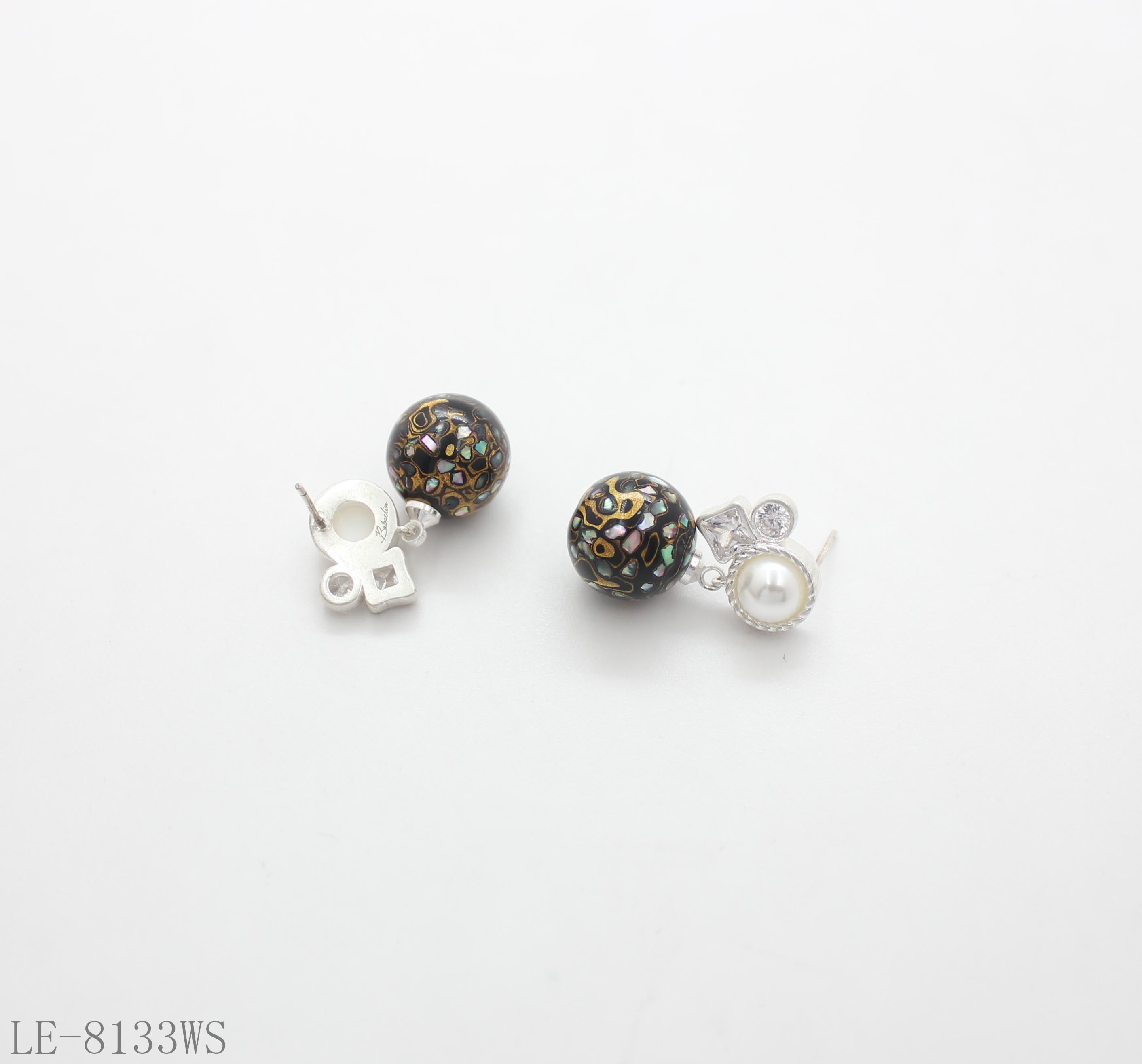 Glass Pearl & Square Crystal Top Lacquer Abalone Glass Ball Dangle Earrings | Silver Plated Copper Women Oriental Elegant Vintage Stacking Drop Earrings Factory Wholesale