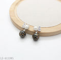Glass Pearl & Square Crystal Top Lacquer Abalone Glass Ball Dangle Earrings | Silver Plated Copper Women Oriental Elegant Vintage Stacking Drop Earrings Factory Wholesale