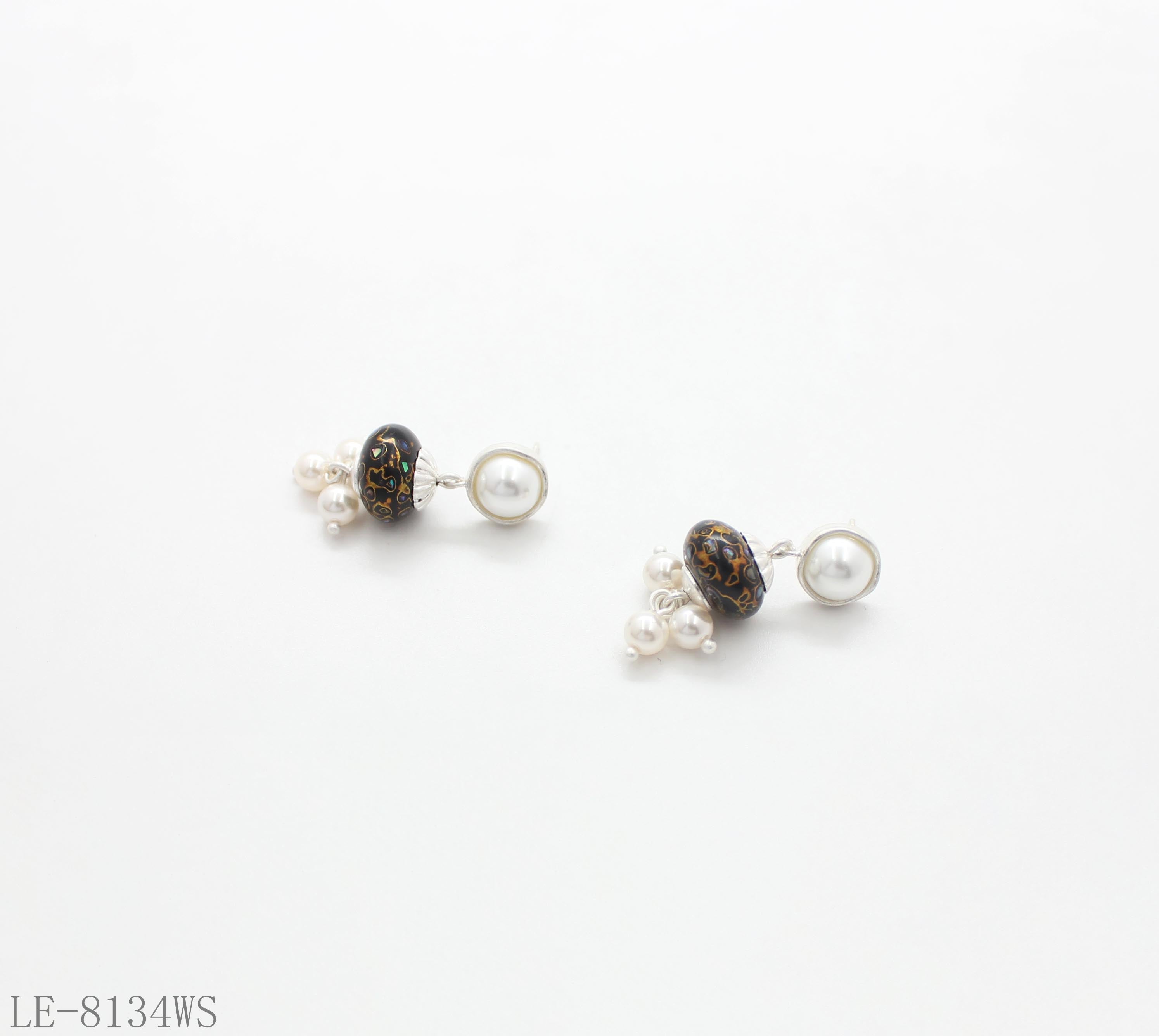 Multi-Layer Glass Pearl Tassel Lacquer Abalone Oval Bead Drop Earrings | Silver Plated Copper Oriental Retro Elegant Stacking Dangle Earrings Factory Wholesale
