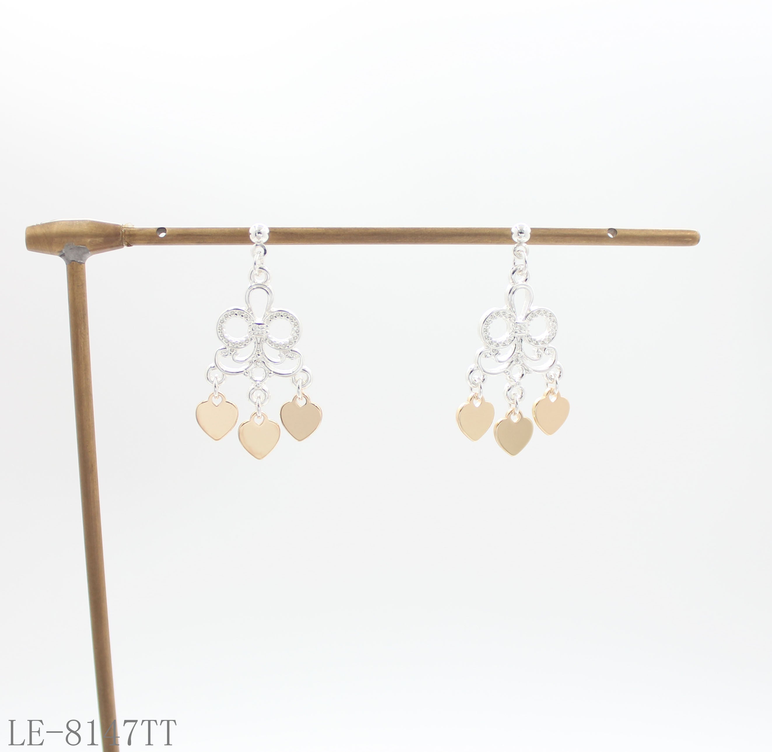 Filigree Hollow Flower Three Heart Tassel Drop Earrings | Zinc Alloy Iron Sheet Dual Silver Gold Plated Women Sweet Romantic Stacking Dangle Studs Factory Wholesale