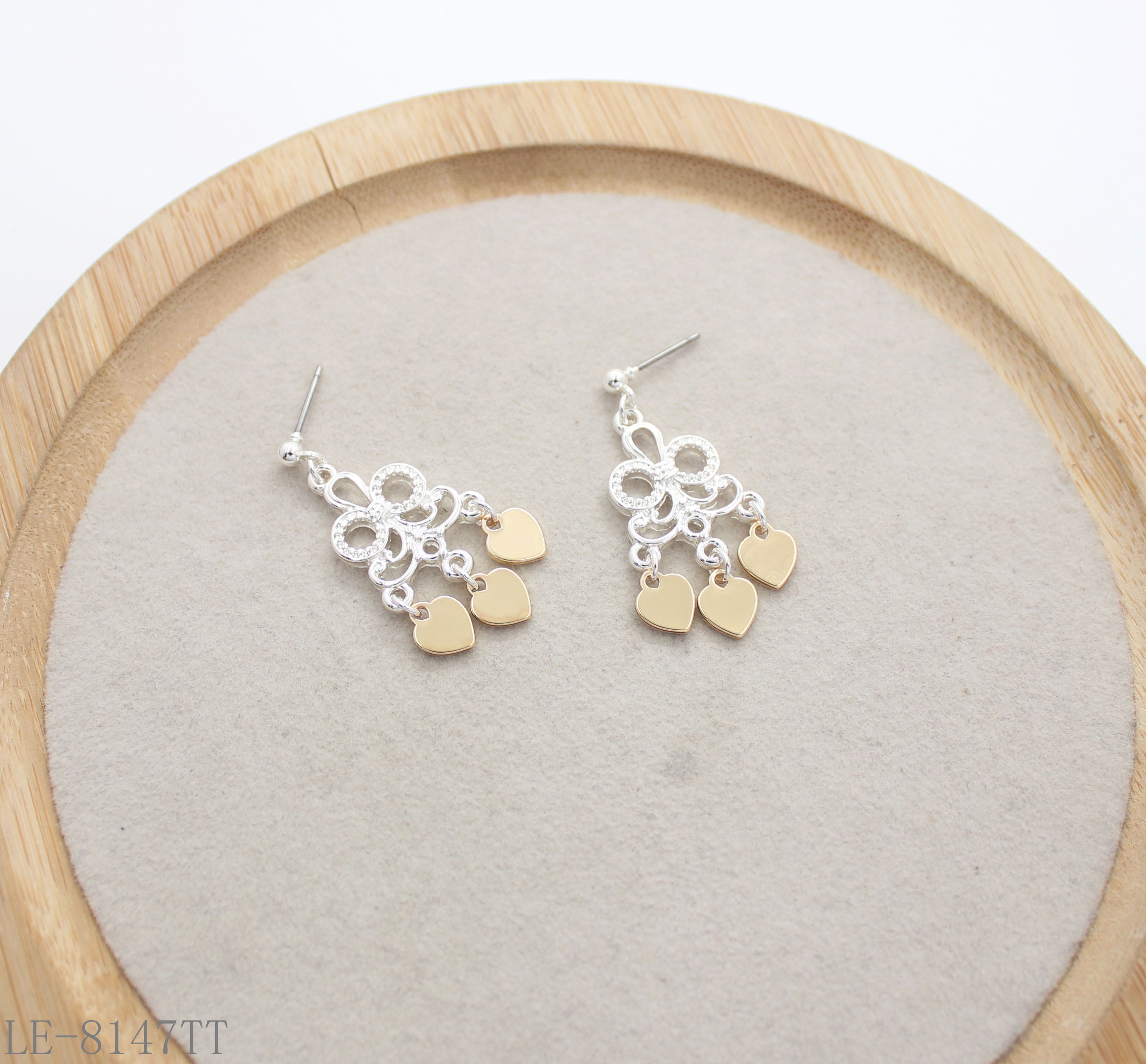 Filigree Hollow Flower Three Heart Tassel Drop Earrings | Zinc Alloy Iron Sheet Dual Silver Gold Plated Women Sweet Romantic Stacking Dangle Studs Factory Wholesale