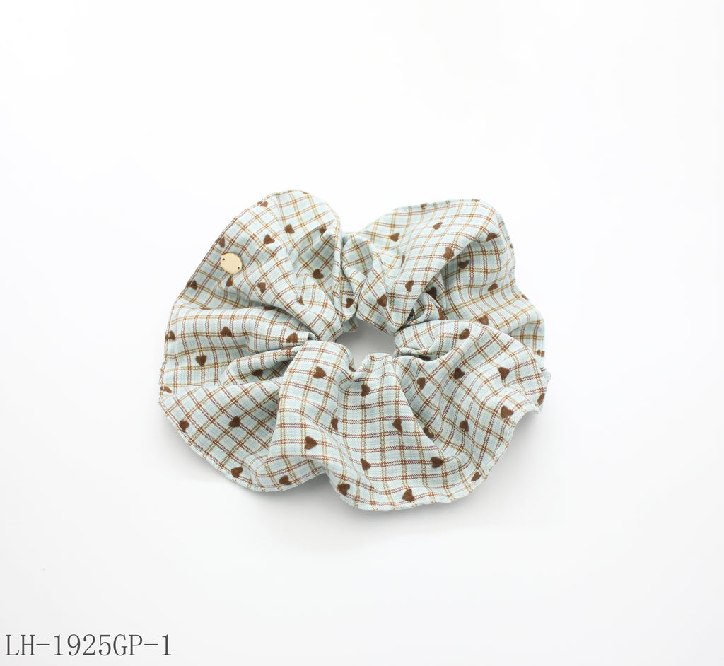 Vintage Plaid Mini Heart Oversized Scrunchie | Lightweight Resin Fiber Soft Elastic Women Daily Stackable Hair Tie Factory Wholesale
