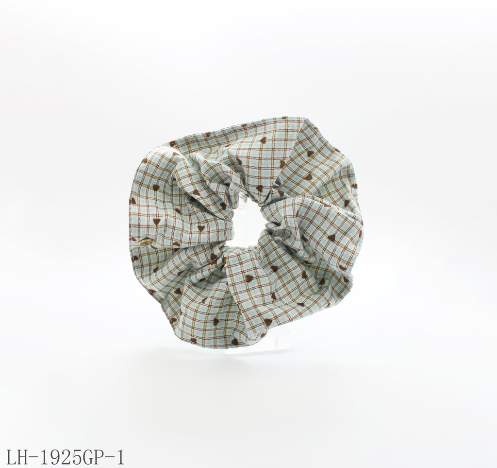 Vintage Plaid Mini Heart Oversized Scrunchie | Lightweight Resin Fiber Soft Elastic Women Daily Stackable Hair Tie Factory Wholesale