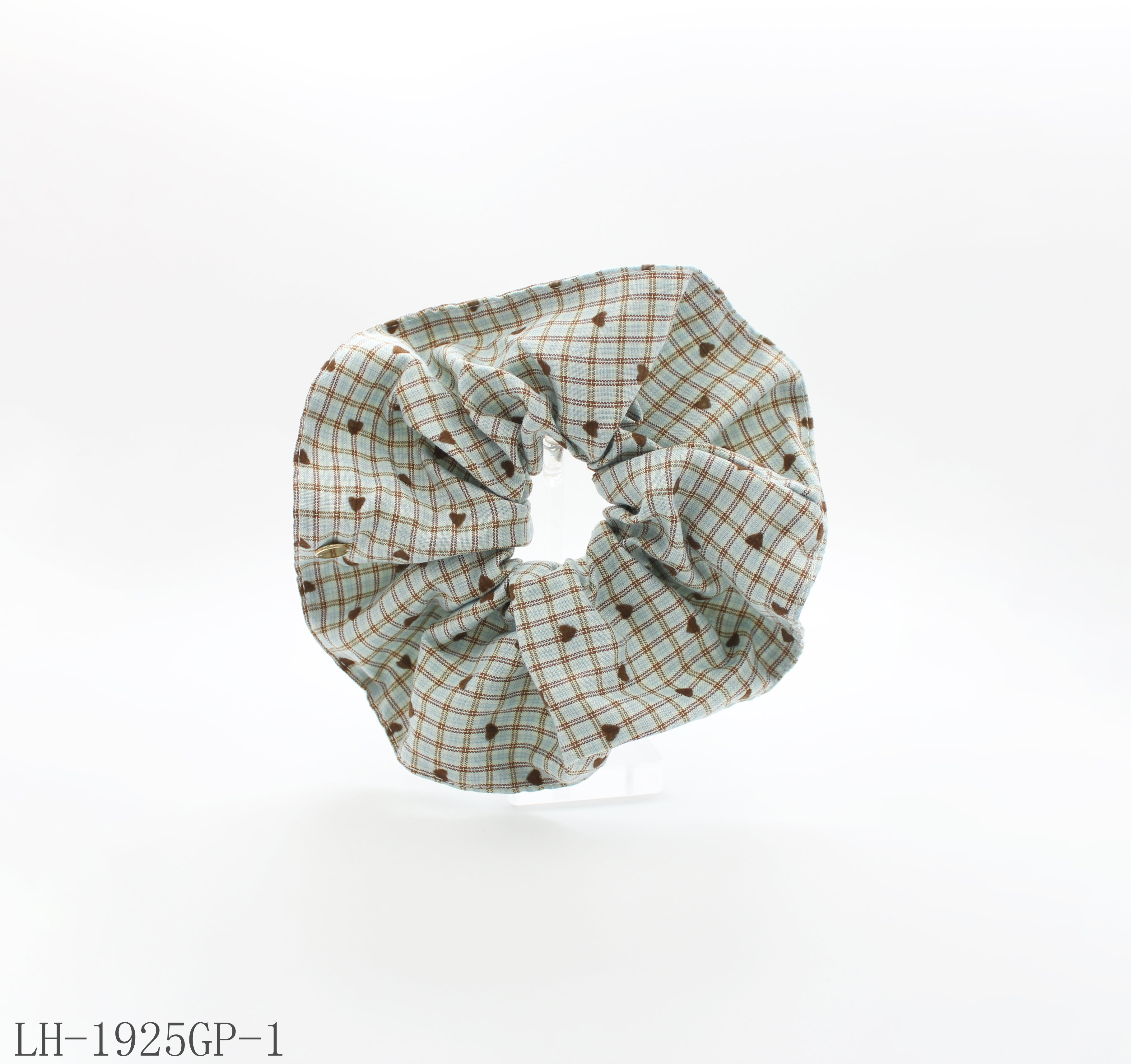 Vintage Plaid Mini Heart Oversized Scrunchie | Lightweight Resin Fiber Soft Elastic Women Daily Stackable Hair Tie Factory Wholesale