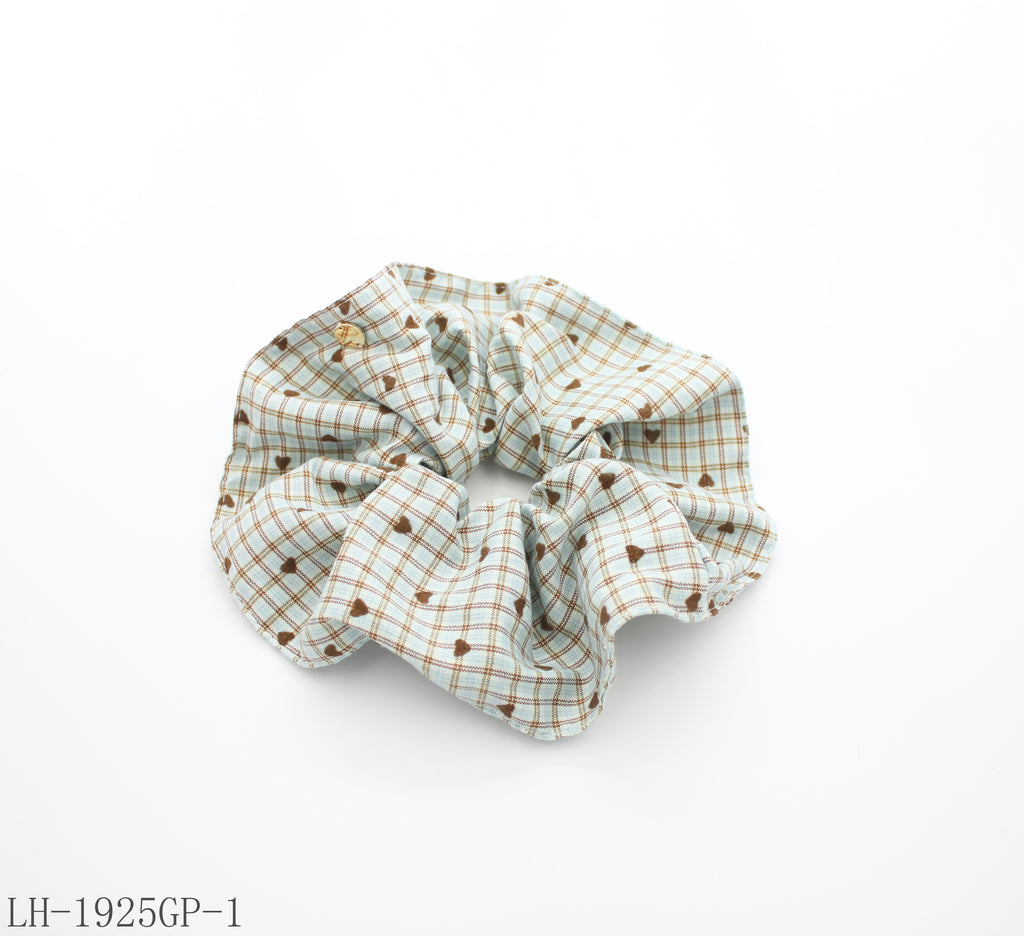 Vintage Plaid Mini Heart Oversized Scrunchie | Lightweight Resin Fiber Soft Elastic Women Daily Stackable Hair Tie Factory Wholesale