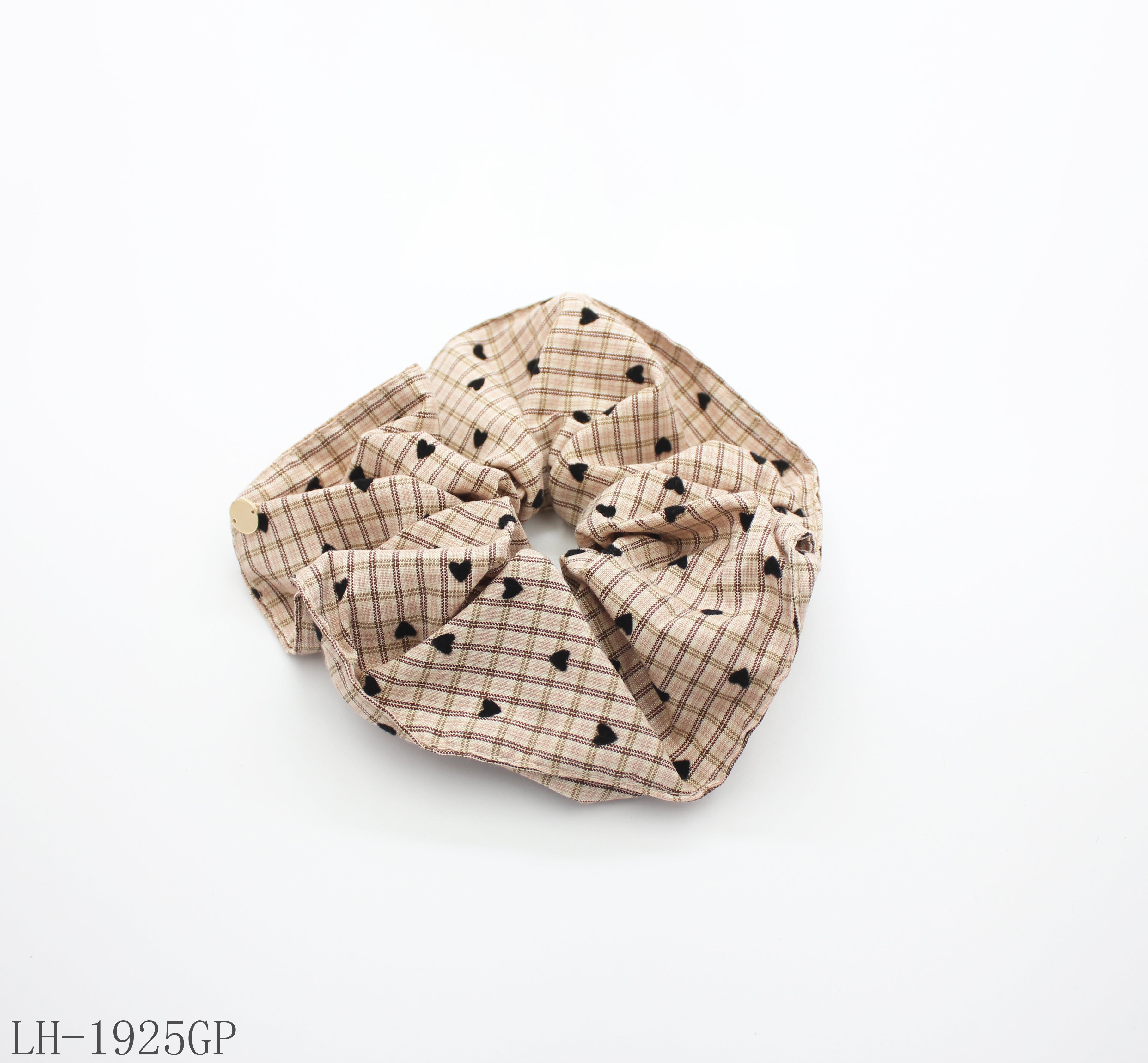 Vintage Plaid Mini Heart Oversized Scrunchie | Lightweight Resin Fiber Soft Elastic Women Daily Stackable Hair Tie Factory Wholesale