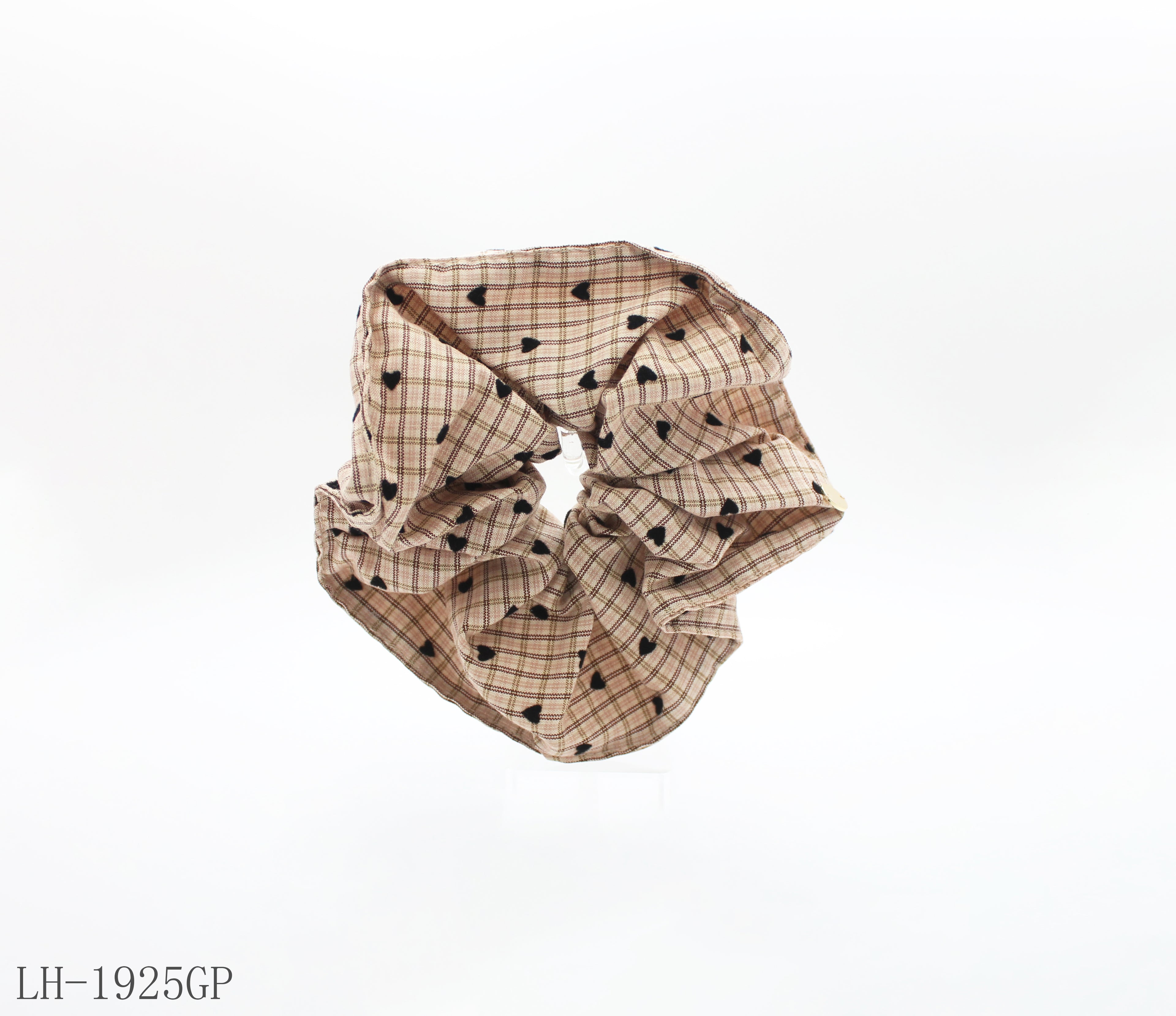 Vintage Plaid Mini Heart Oversized Scrunchie | Lightweight Resin Fiber Soft Elastic Women Daily Stackable Hair Tie Factory Wholesale