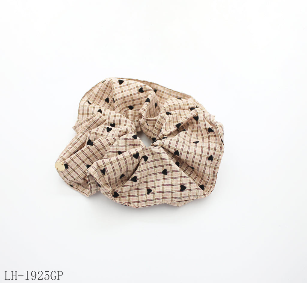 Vintage Plaid Mini Heart Oversized Scrunchie | Lightweight Resin Fiber Soft Elastic Women Daily Stackable Hair Tie Factory Wholesale