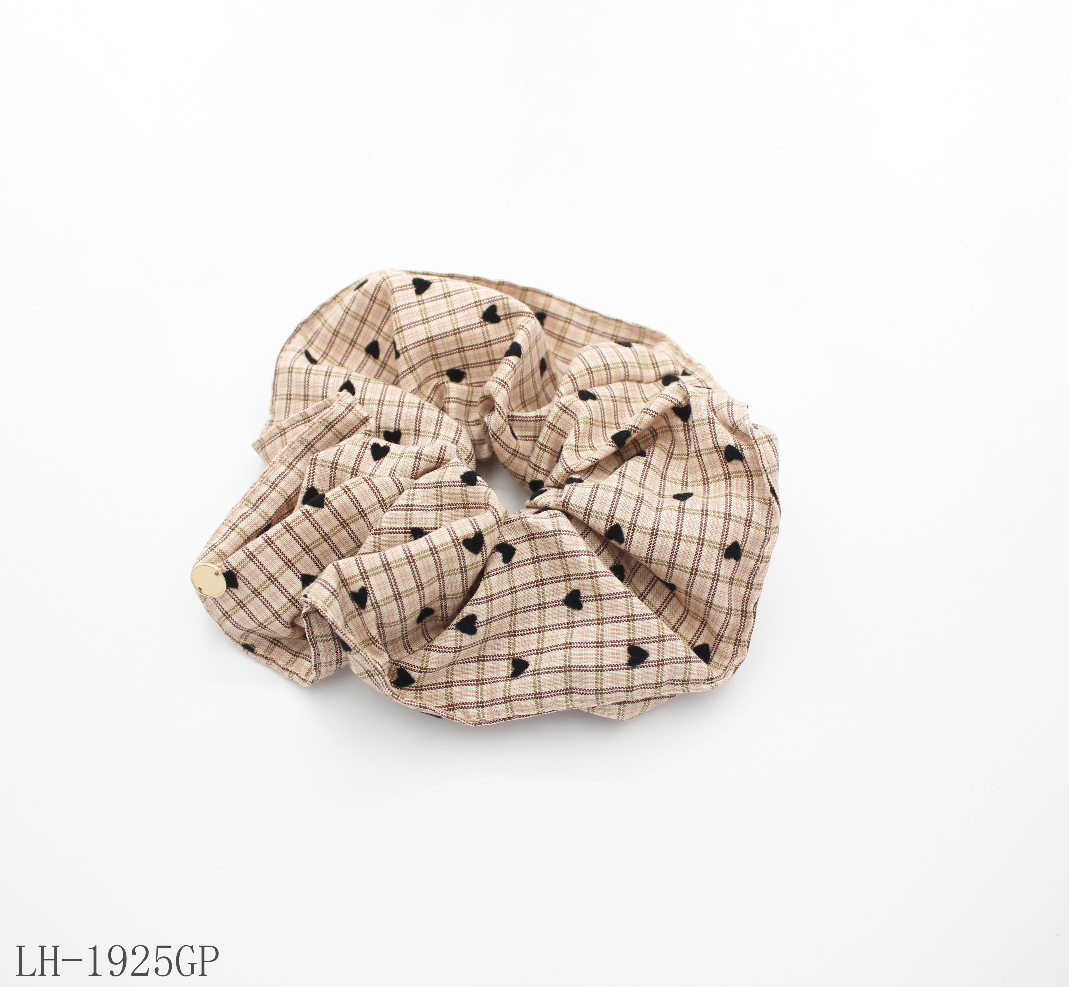 Vintage Plaid Mini Heart Oversized Scrunchie | Lightweight Resin Fiber Soft Elastic Women Daily Stackable Hair Tie Factory Wholesale