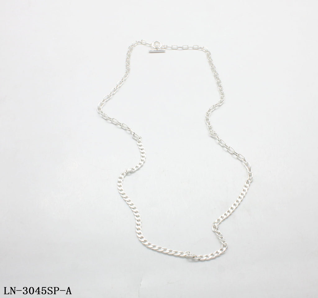 Mixed Paperclip Curb Link Toggle OT Clasp Necklace | Copper Chain Zinc Alloy Fittings Imitation Silver Plated Minimalist Women Layering Clavicle Chain Factory Wholesale