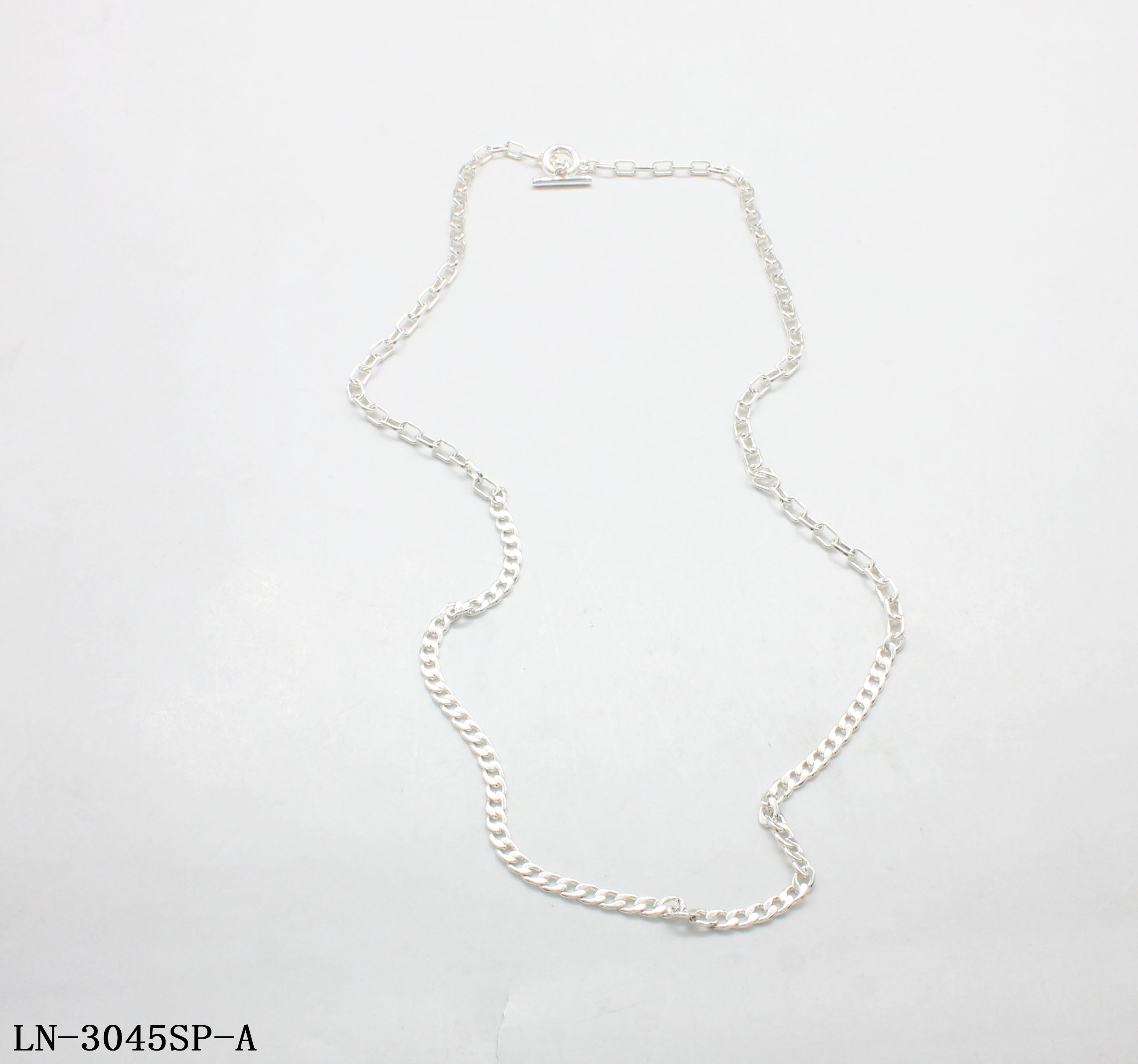 Mixed Paperclip Curb Link Toggle OT Clasp Necklace | Copper Chain Zinc Alloy Fittings Imitation Silver Plated Minimalist Women Layering Clavicle Chain Factory Wholesale