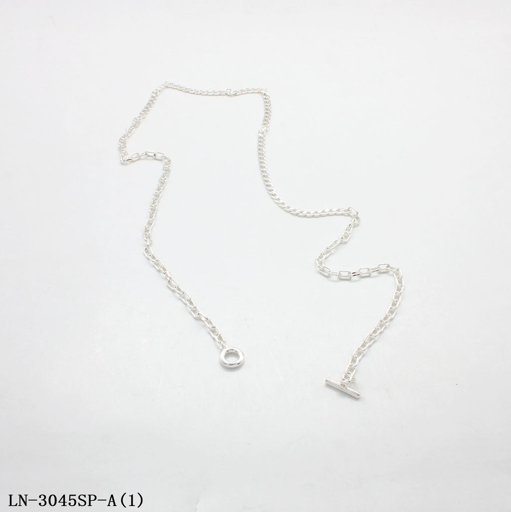 Mixed Paperclip Curb Link Toggle OT Clasp Necklace | Copper Chain Zinc Alloy Fittings Imitation Silver Plated Minimalist Women Layering Clavicle Chain Factory Wholesale