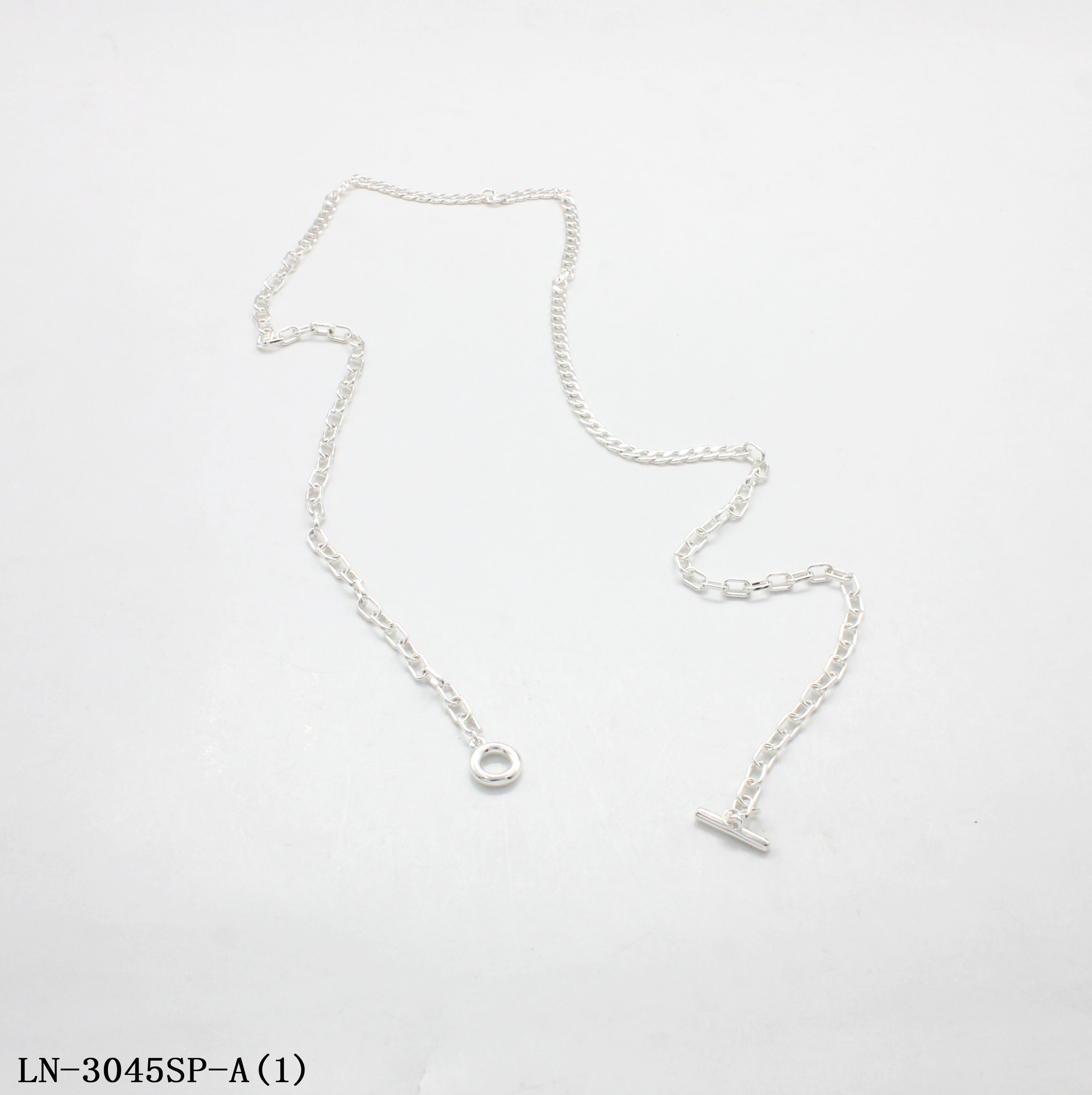 Mixed Paperclip Curb Link Toggle OT Clasp Necklace | Copper Chain Zinc Alloy Fittings Imitation Silver Plated Minimalist Women Layering Clavicle Chain Factory Wholesale