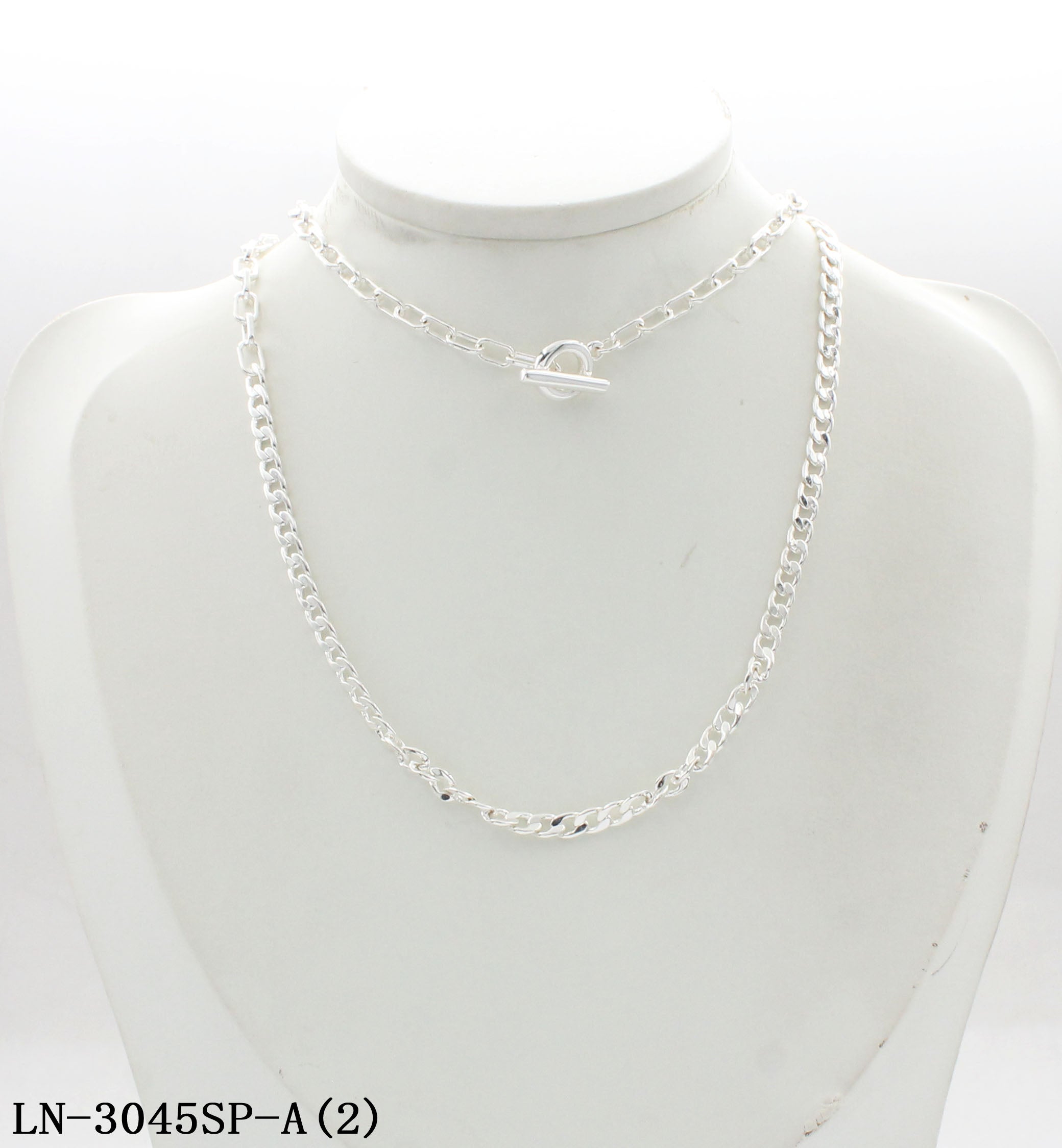 Mixed Paperclip Curb Link Toggle OT Clasp Necklace | Copper Chain Zinc Alloy Fittings Imitation Silver Plated Minimalist Women Layering Clavicle Chain Factory Wholesale