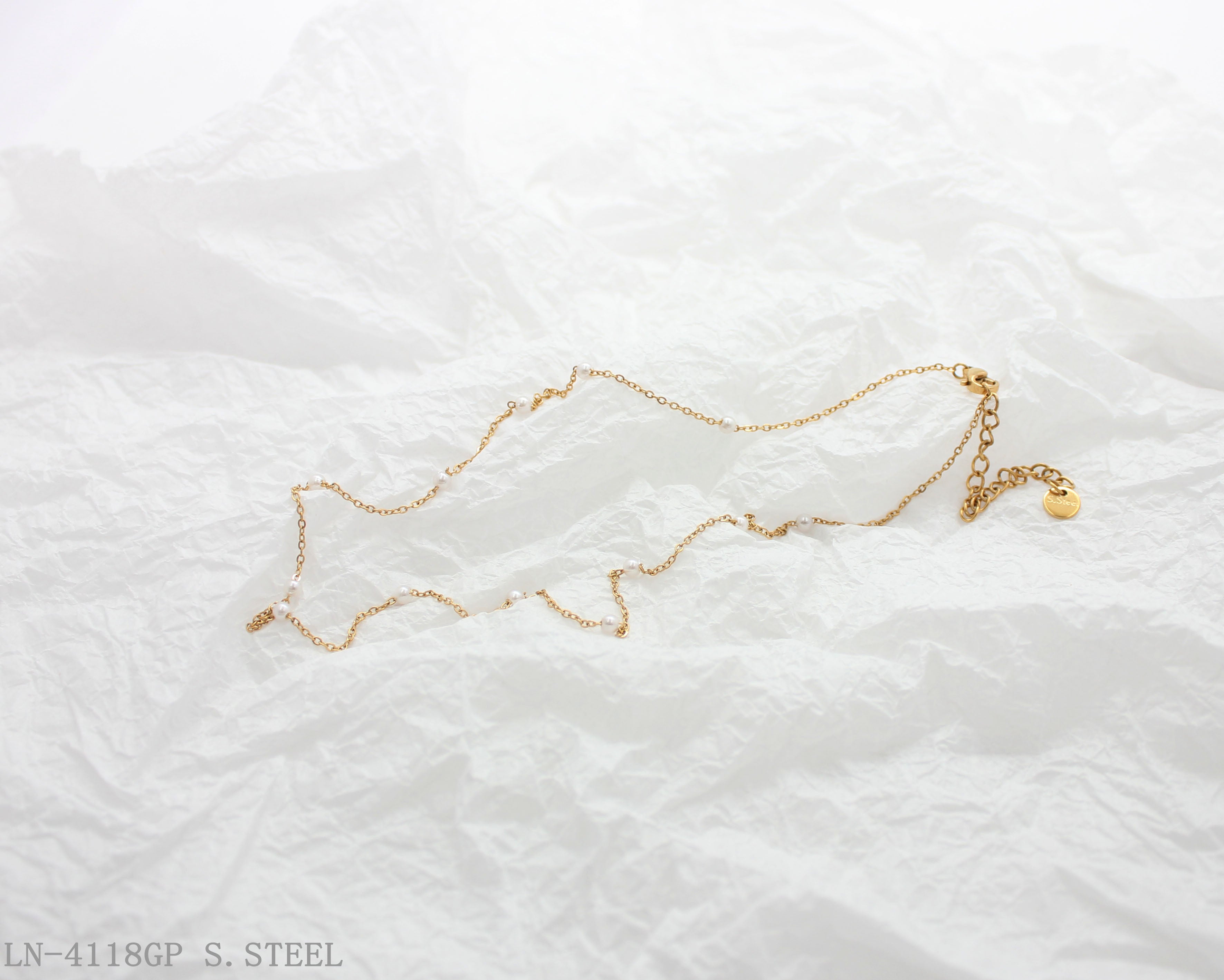 Evenly‑Spaced Tiny Station Pearl Thin O‑Link Vacuum Gold Plated Stainless Steel Everyday Necklace | Factory Direct Wholesale