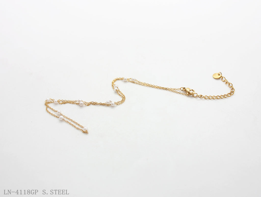 Evenly‑Spaced Tiny Station Pearl Thin O‑Link Vacuum Gold Plated Stainless Steel Everyday Necklace | Factory Direct Wholesale